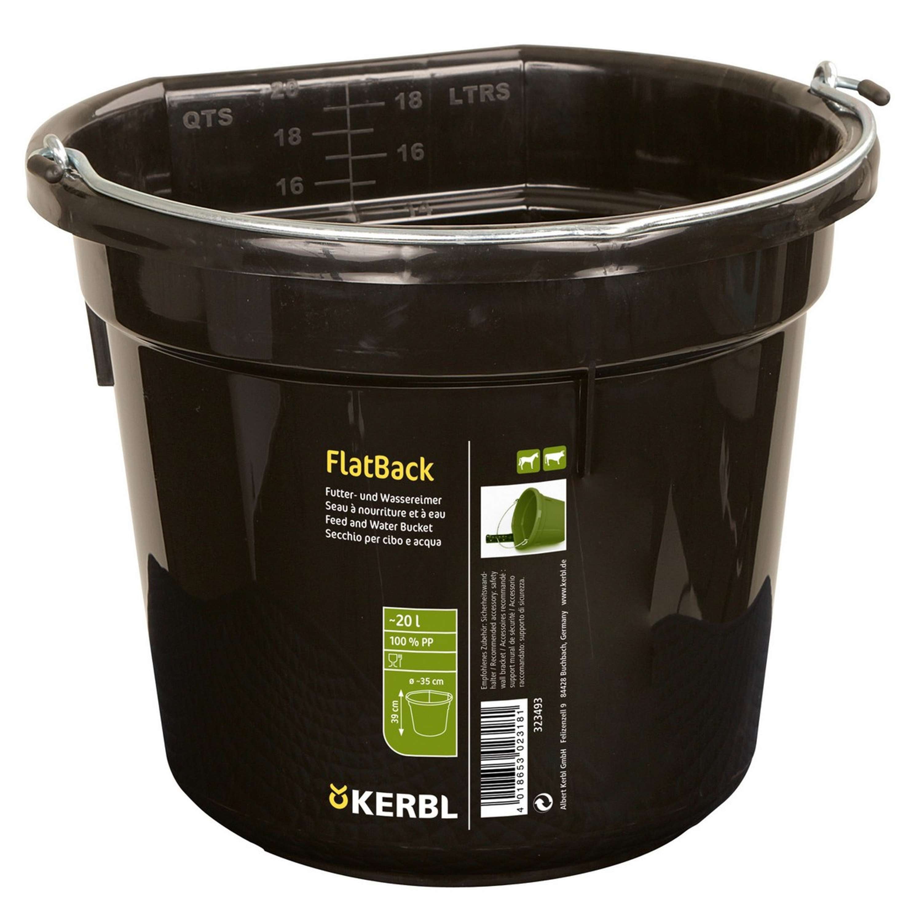 Kerbl Feed and Water Bucket FlatBack Black | Agradi.com, image size:3000x3000