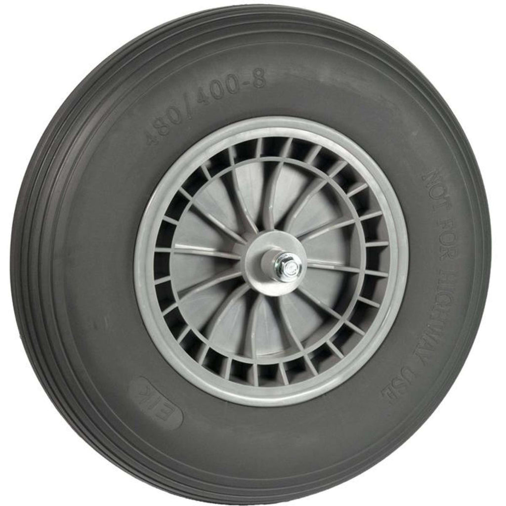 Hummer Wheelbarrow Wheel with Grey Foam Tire and Plastic Rim (Shaft Length 13cm)