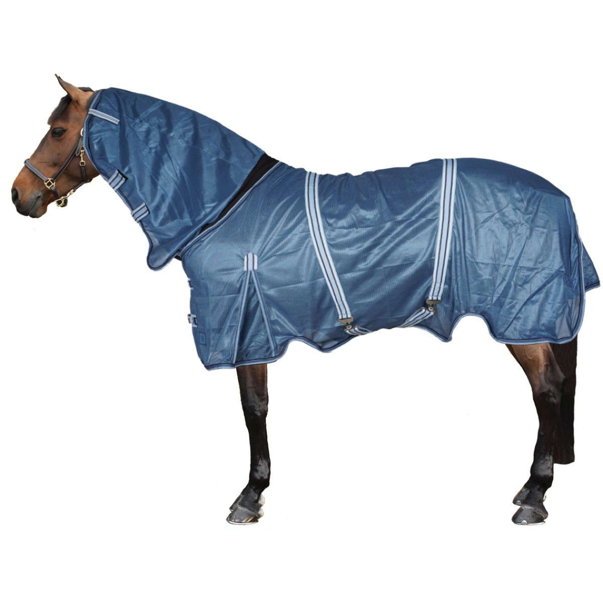 BR Fly Rug Anti-Bacterial Lemongrass with a Fixed Hood Captain's Blue