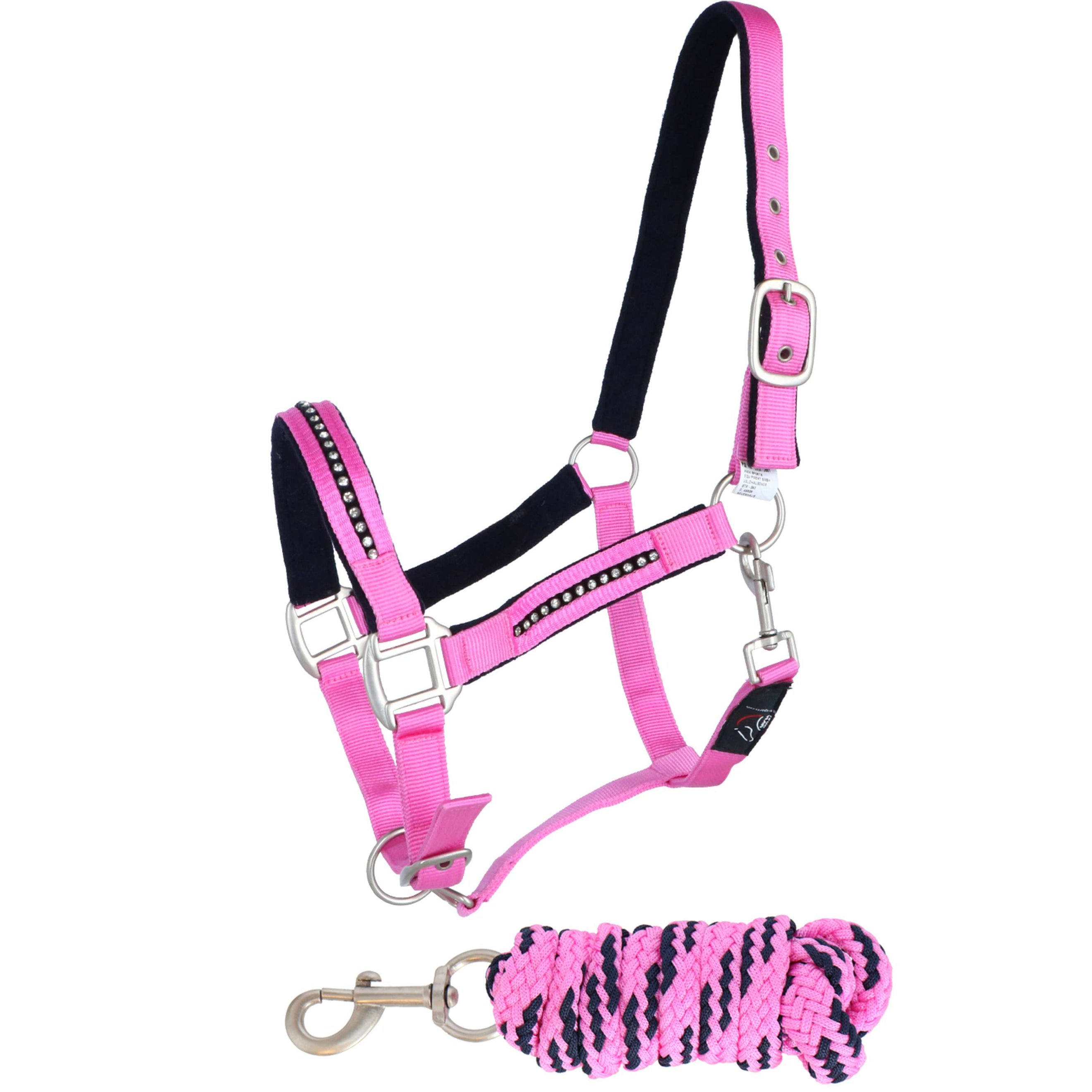 HKM Halter&Leadrope Set Crys. Soft Paded Pink/Dark Blue