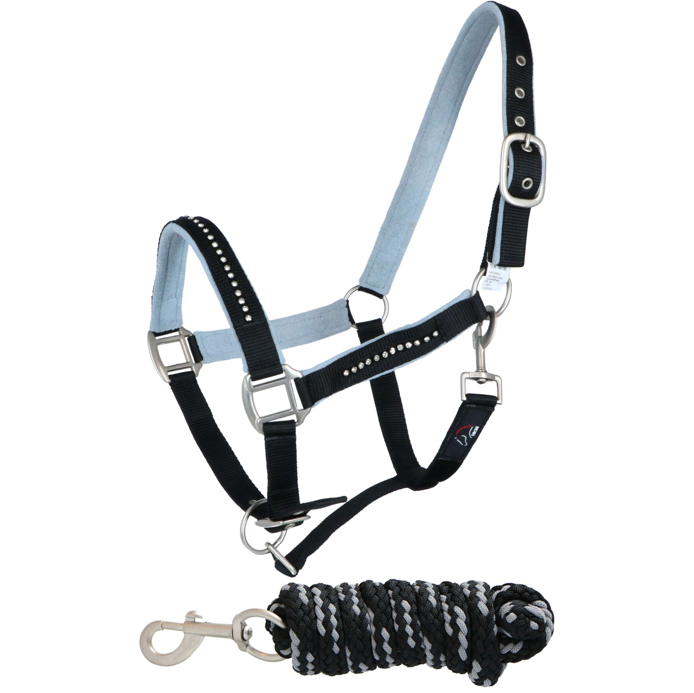 HKM Halter&Leadrope Set Crys. Soft Paded Black/Grey