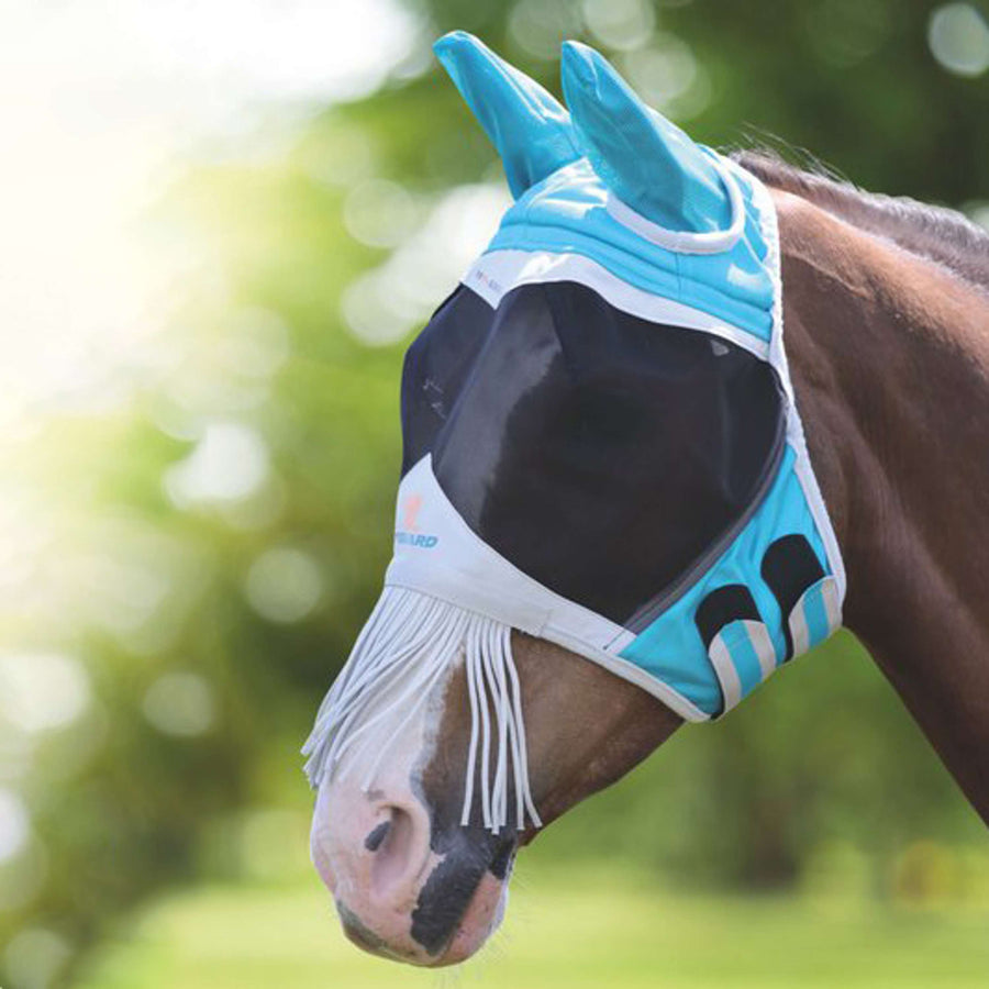 Shires Fly Mask Fine Mesh with Nose Fringe Teal