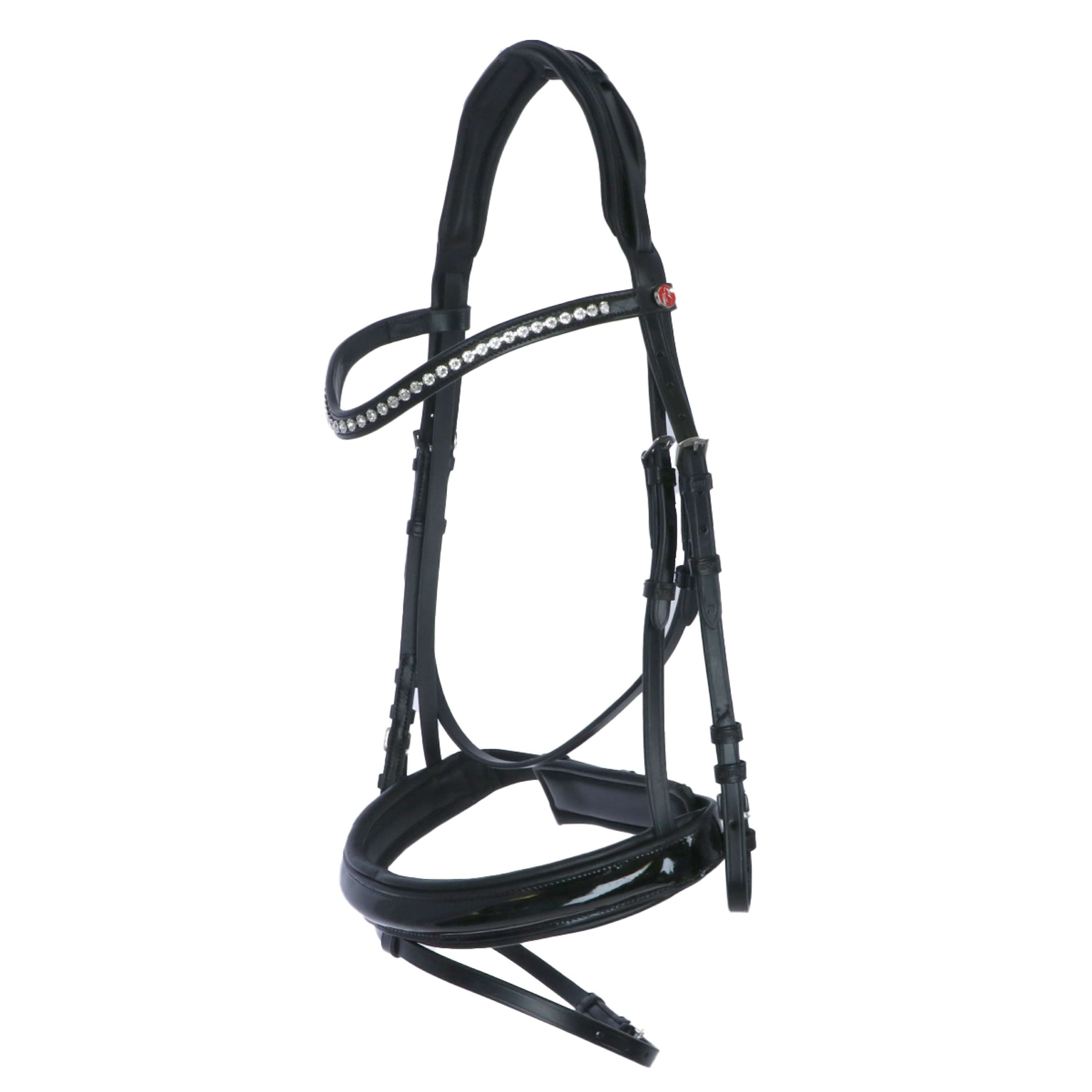 Kieffer Snaffle Bridle Comfort Paris English Noseband with Flash strap, Black Lined, Lak, 40mm Black