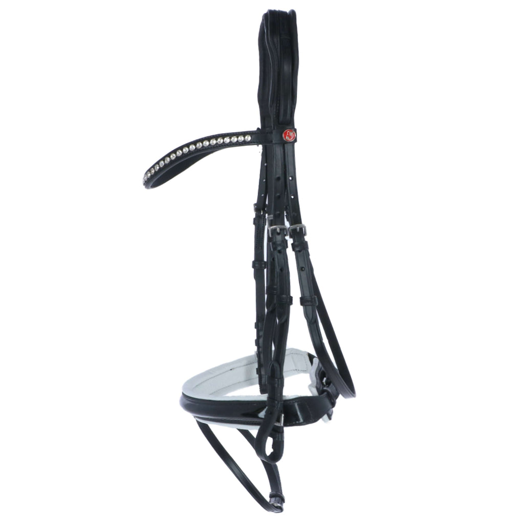 Kieffer Snaffle Bridle Comfort Paris English Noseband with Flash strap, Black Lined, Lak, 35mm Black/White