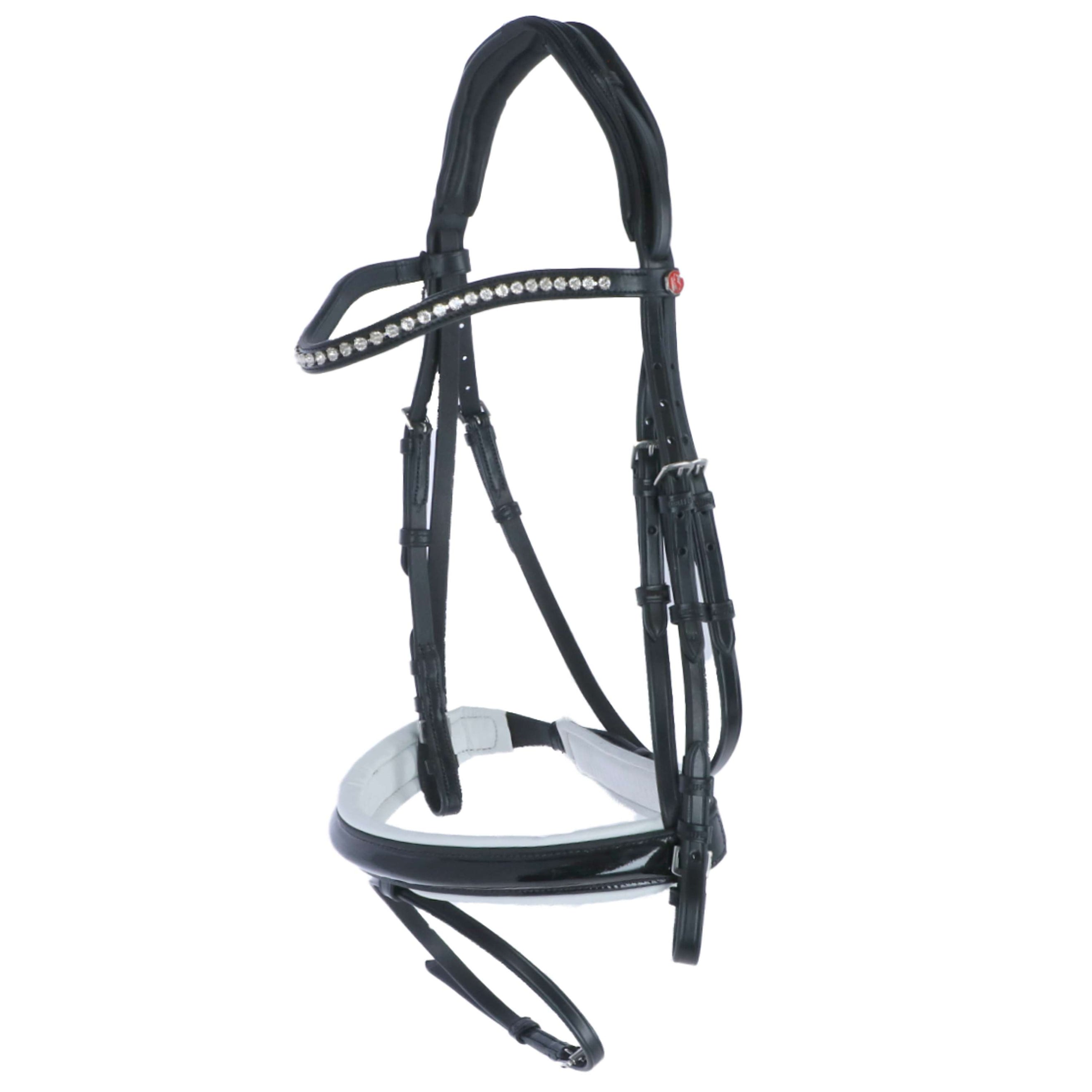 Kieffer Snaffle Bridle Comfort Paris English Noseband with Flash strap, Black Lined, Lak, 40mm Black/White