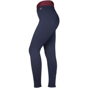 EQUITHÈME Riding Legging Tea Pull-On Silicon Knee Pads Navy Blue/Plum Red