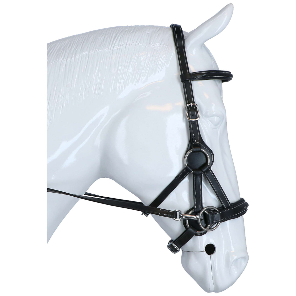 F.R.A. Bit-less Bridle Flandy Side Pull Leather Reins with Rubbergrip Black