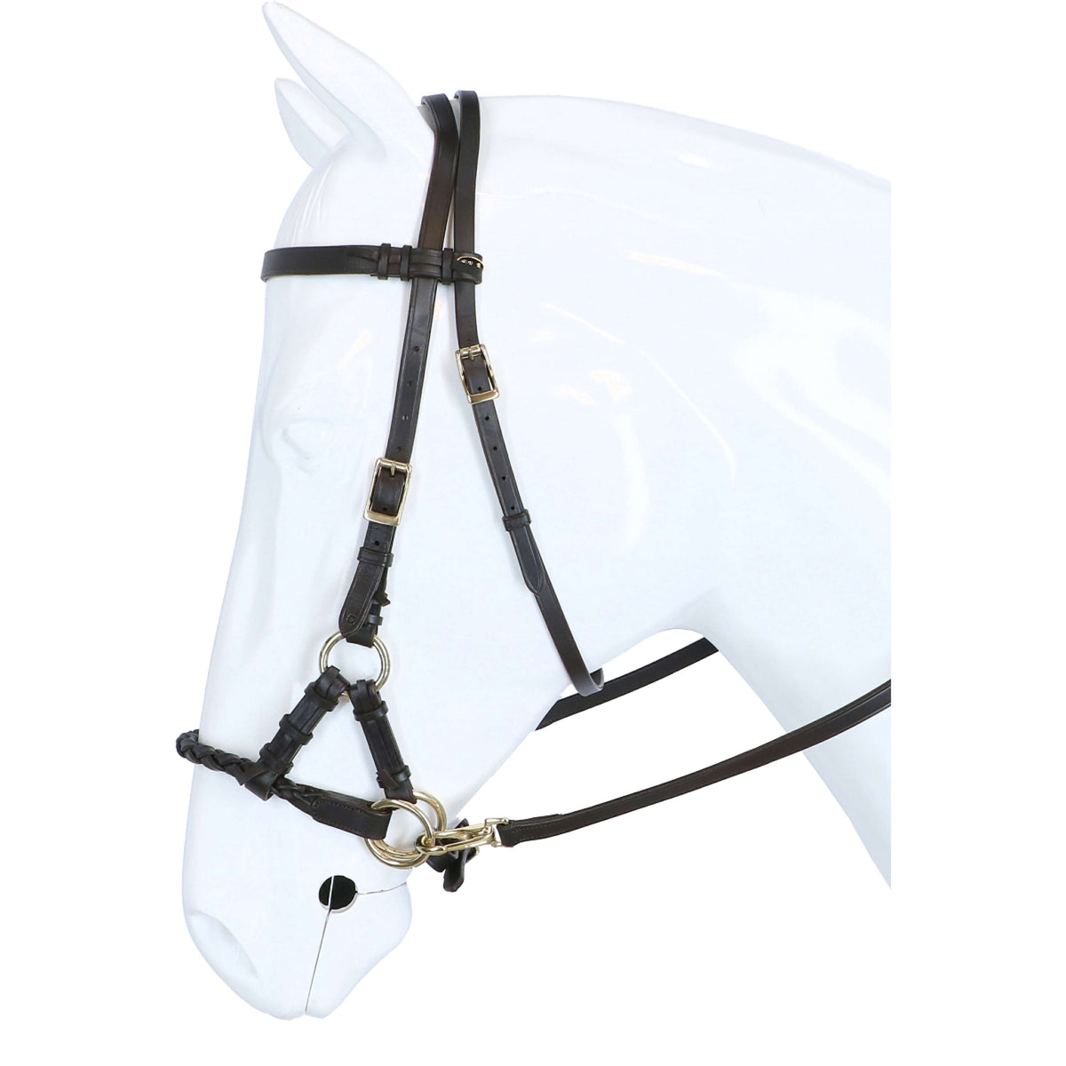 F.R.A. Bit-less Bridle Pariba Side Pull Leather Reins Brown/Brass Metal