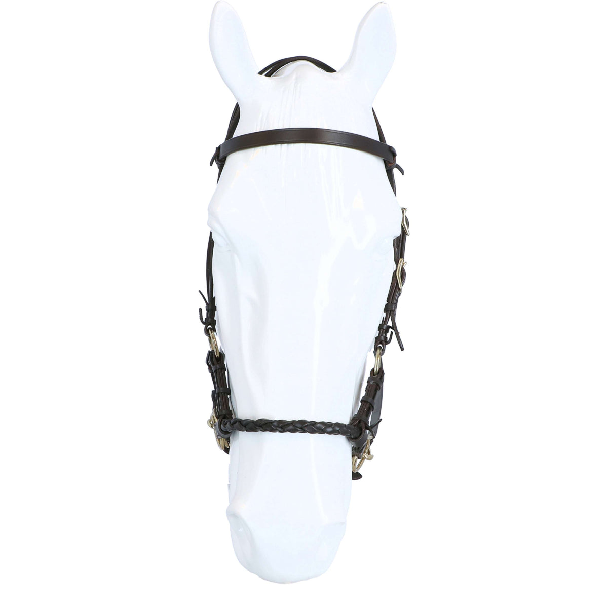 F.R.A. Bit-less Bridle Pariba Side Pull Leather Reins Brown/Brass Metal