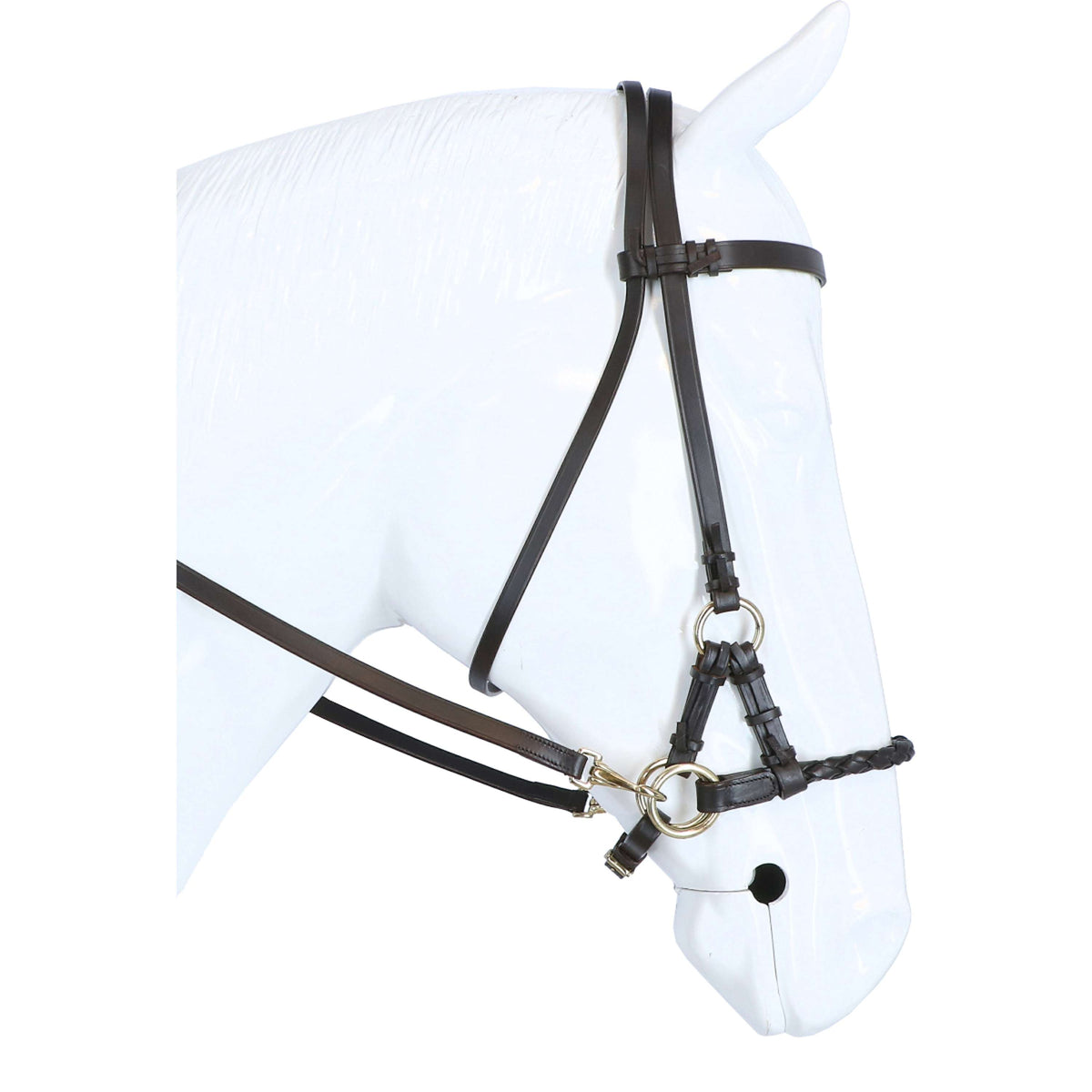 F.R.A. Bit-less Bridle Pariba Side Pull Leather Reins Brown/Brass Metal