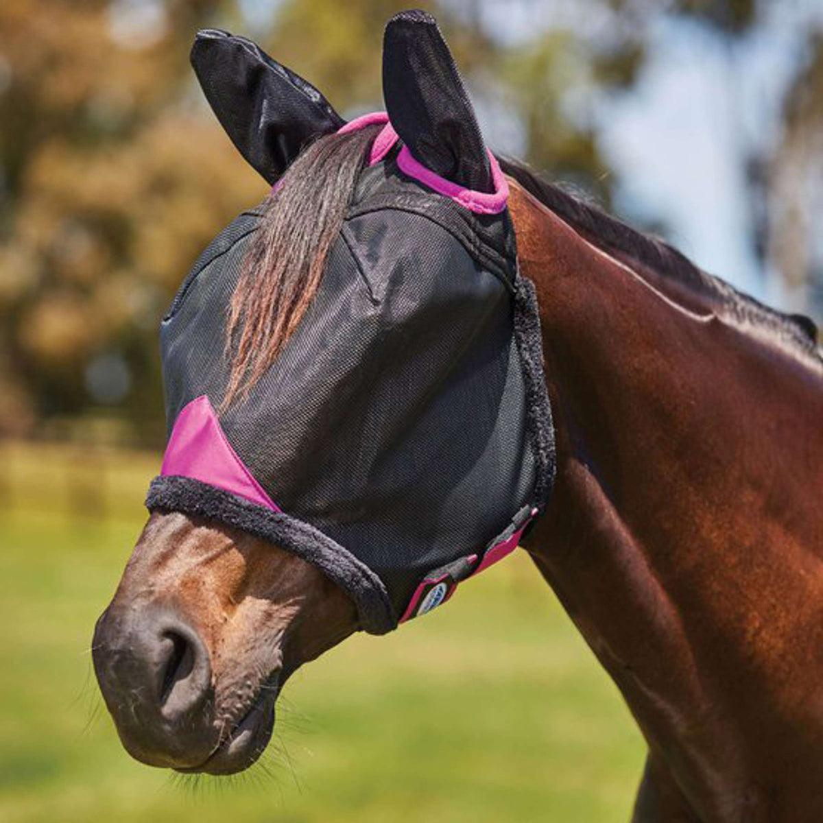 Weatherbeeta Fly Mask Comfitec Deluxe Durable Mesh with Ears Black/Purple