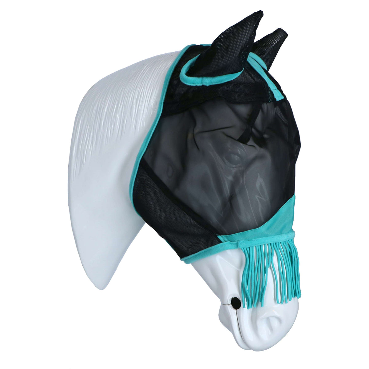 Weatherbeeta Fly Mask Comfitec Deluxe Fine Mesh with Ears and Tassels Black / Turquoise