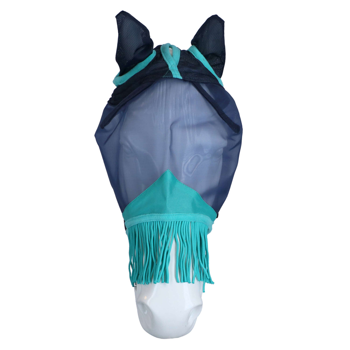 Weatherbeeta Fly Mask Comfitec Deluxe Fine Mesh with Ears and Tassels Navy/Turquoise