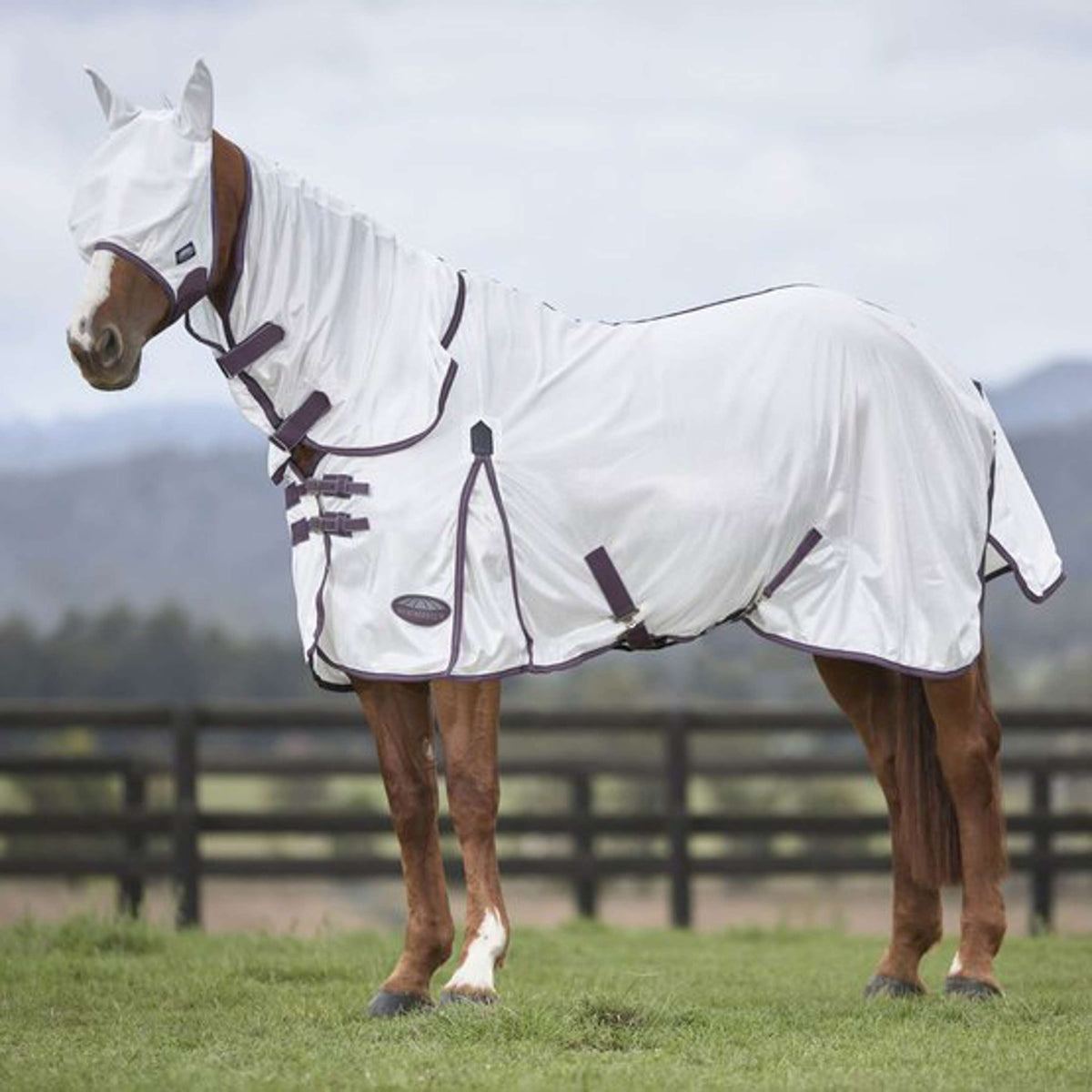 Weatherbeeta Fly Mask Comfitec Essential Mesh White/Maroon/Grey