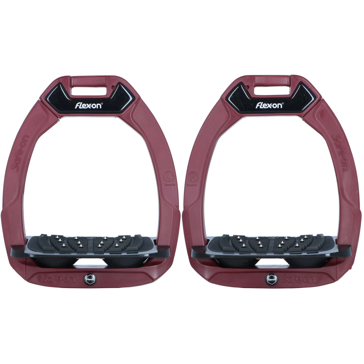 Flex-On Safety Stirrups Safe-On Inclined Ultra Grip Burgundy/Black/Black