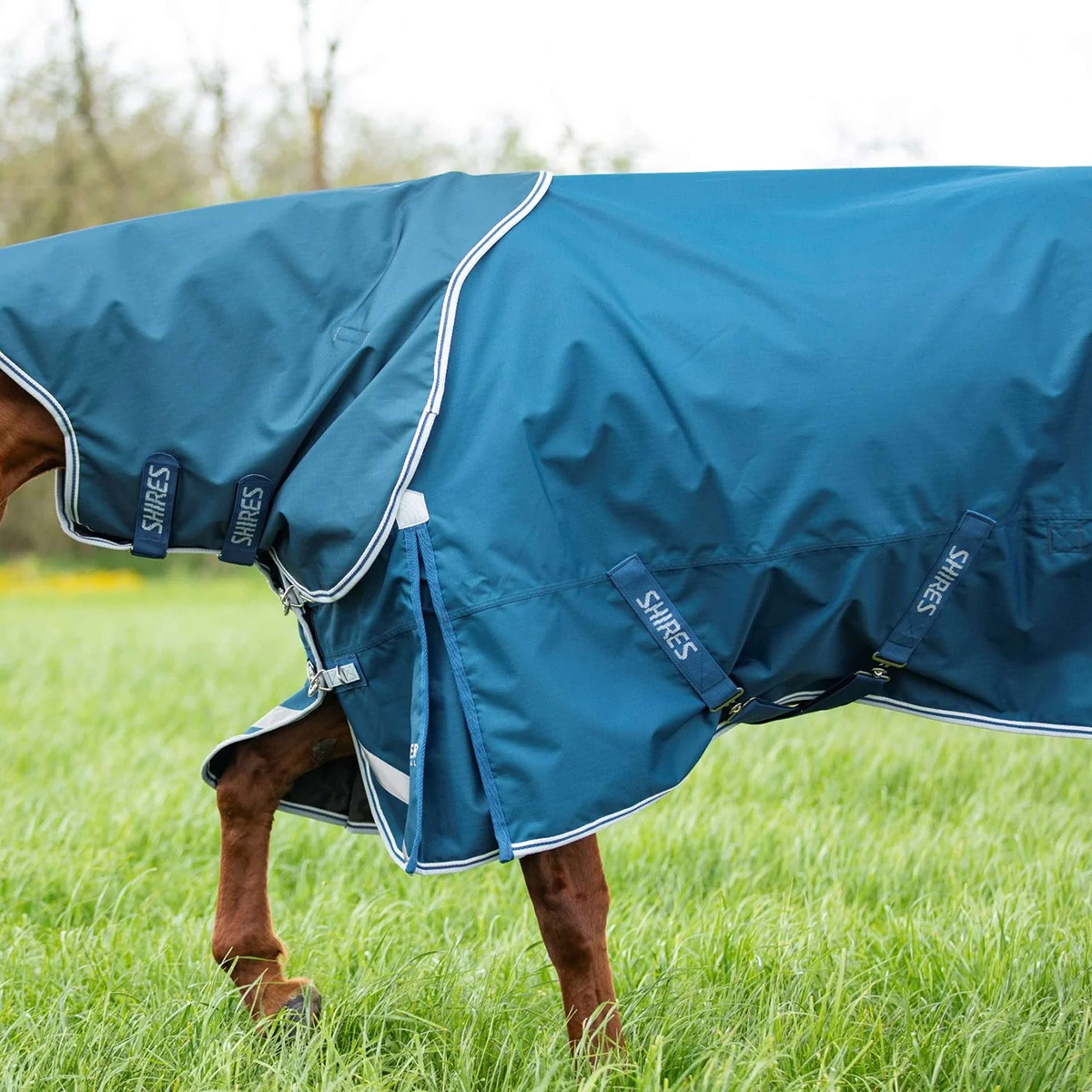 Shires Rain Rug Original 50 Turnout with a Hood Ocean