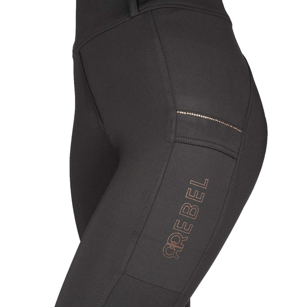 Rebel Riding Legging Beltloops Rosegold Crystals Full Grip Black