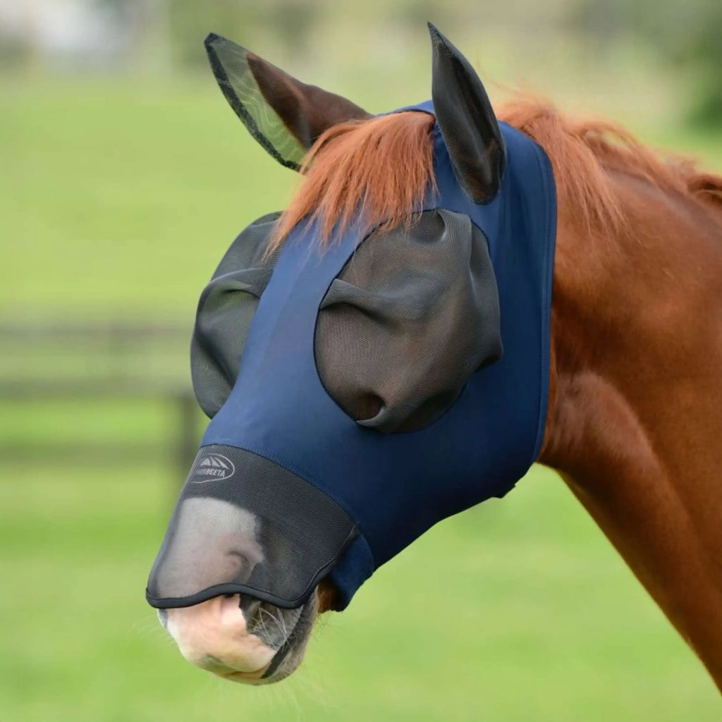 WeatherBeeta Fly Mask ComFiTec Luxe Bug Eye Saver with Ears and Nose Navy/Black