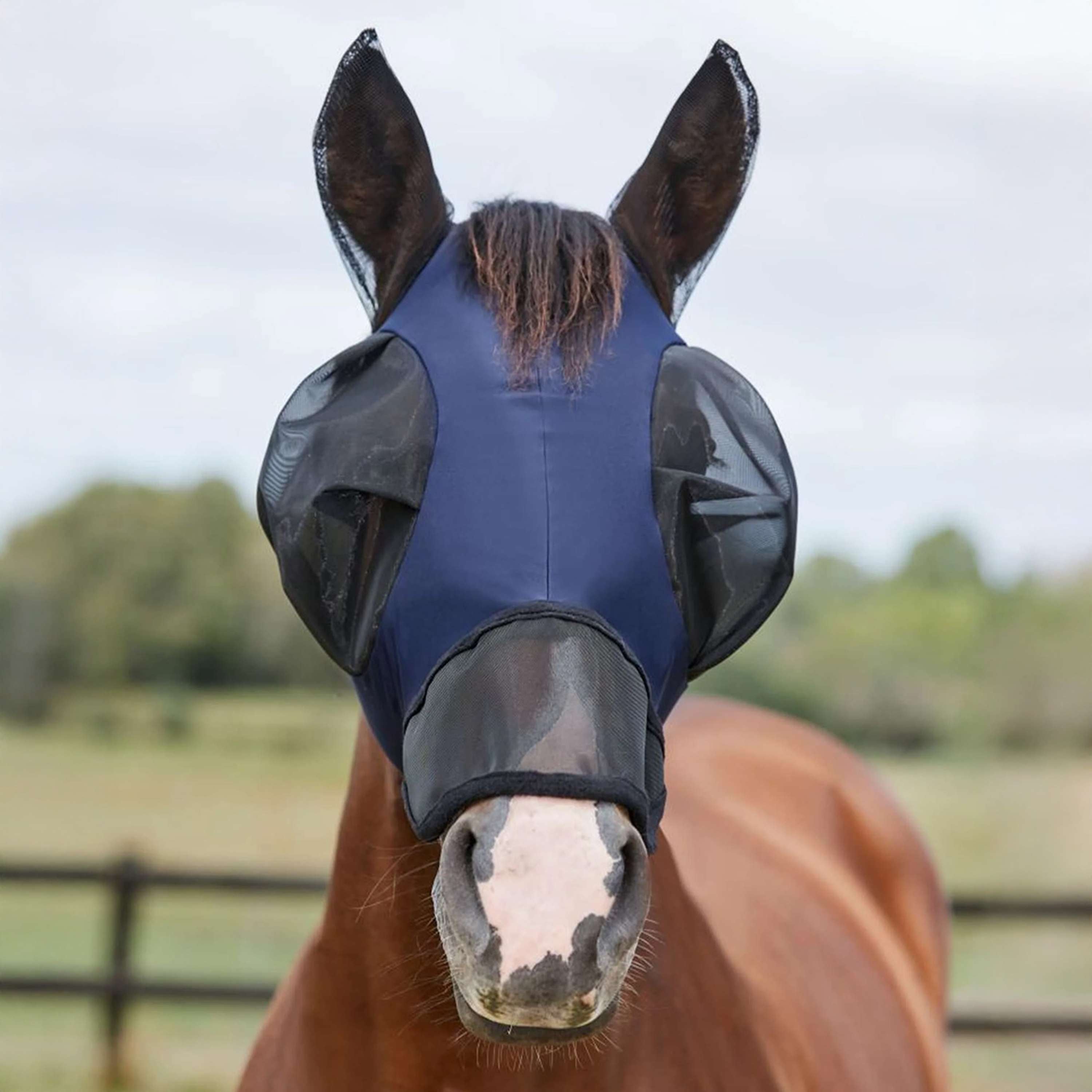 WeatherBeeta Fly Mask ComFiTec Luxe Bug Eye Saver with Ears and Nose Navy/Black