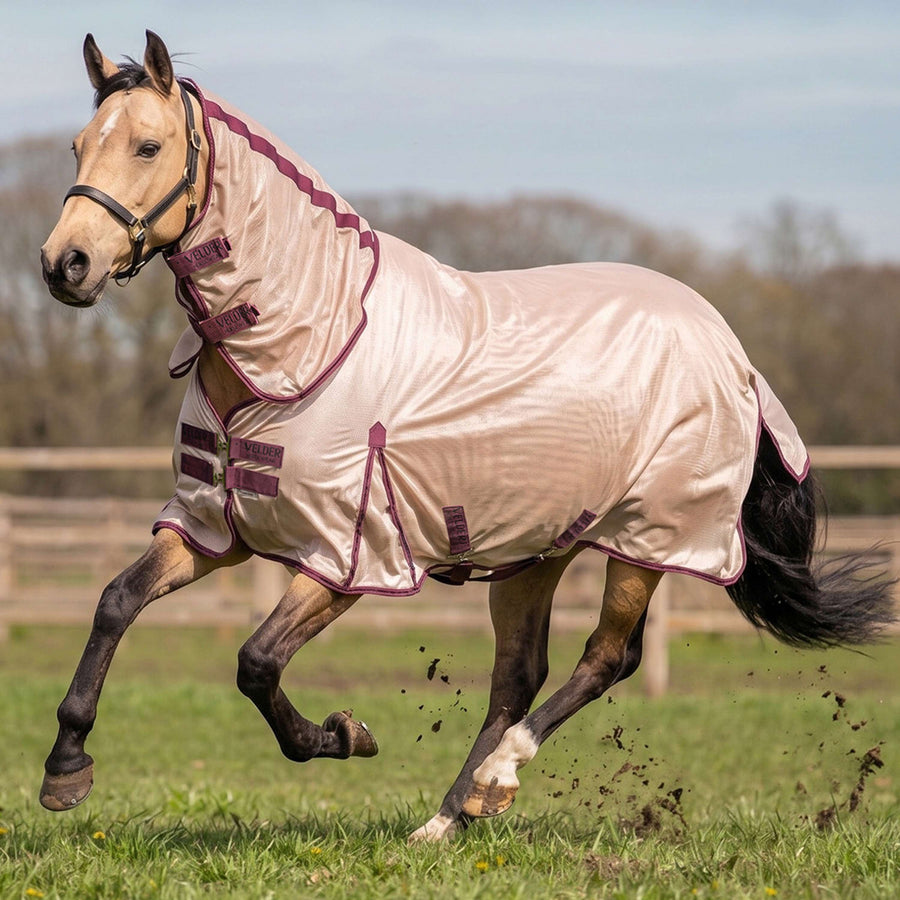 Velder Horsewear Fly Rug Mesh with a Hood Earth Grey