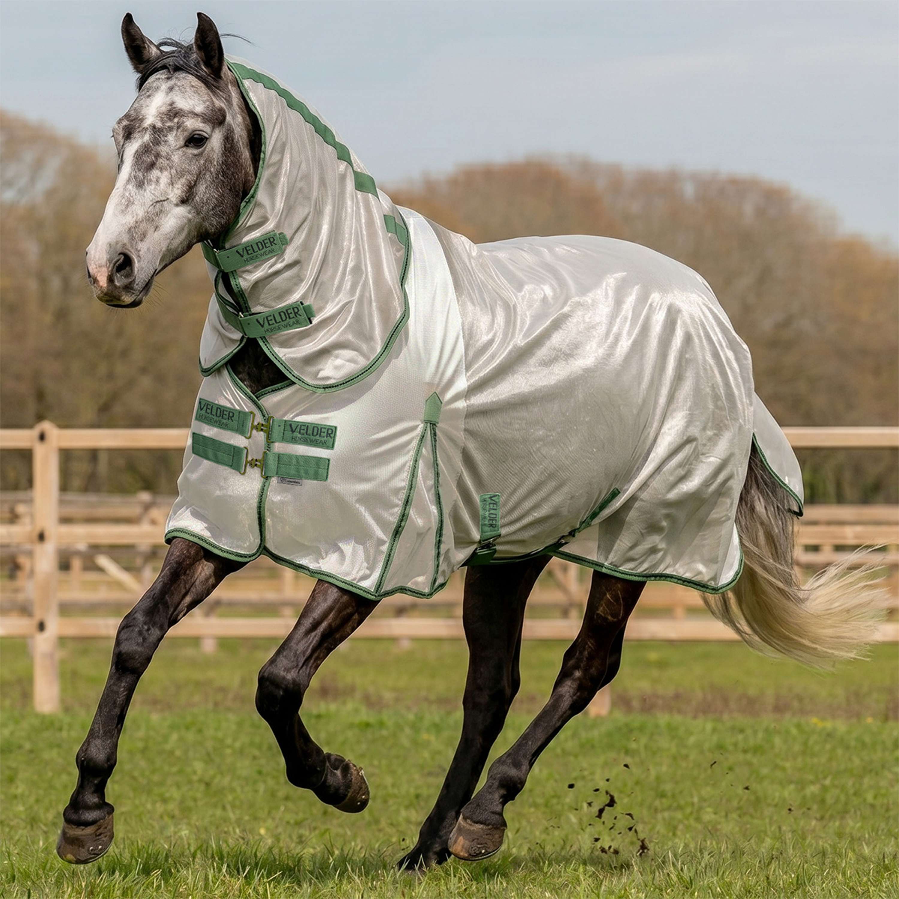 Velder Horsewear Essentials Fly Rug Mesh with a Hood Silver