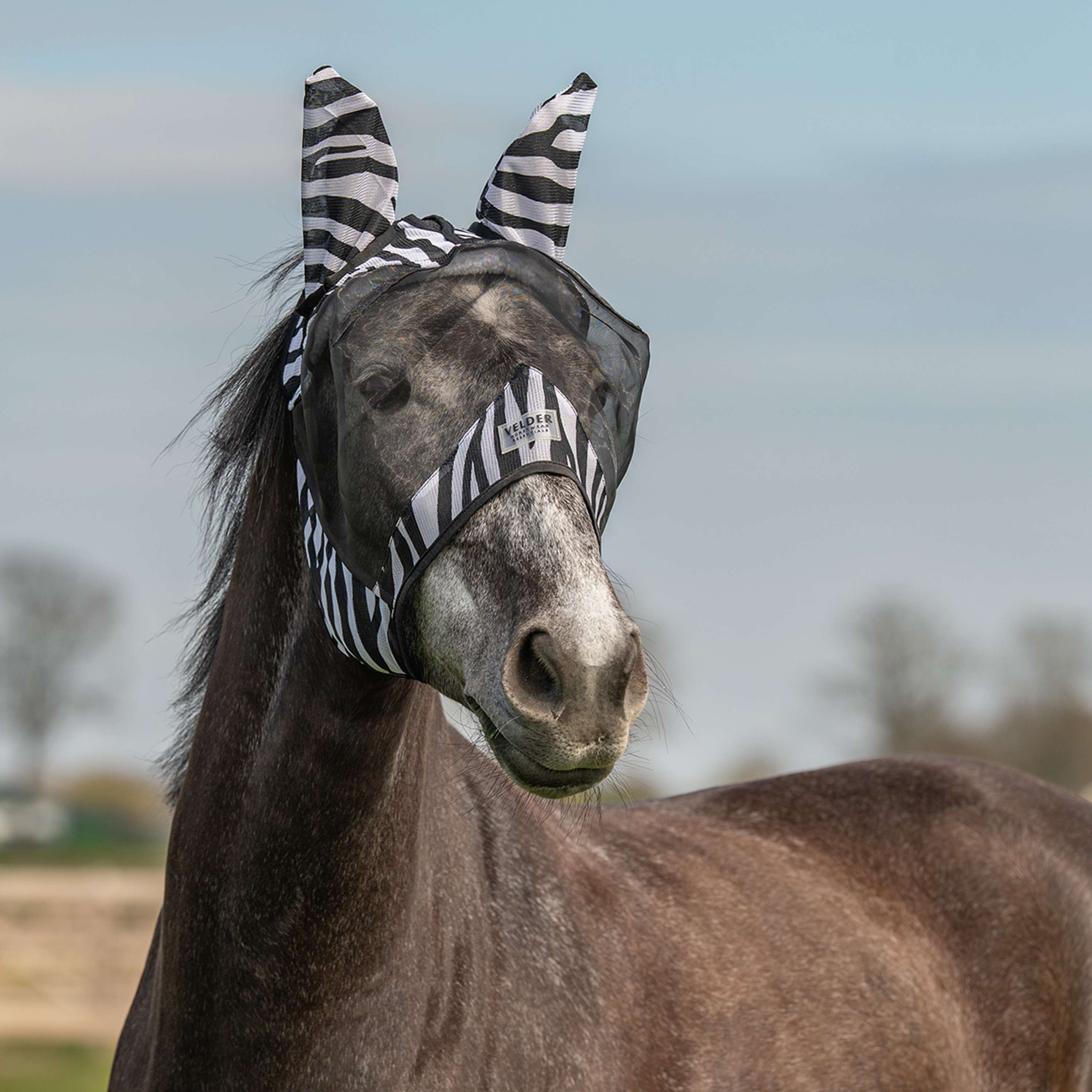 Velder Horsewear Essentials Fly Mask Zebra with Ears Black/White