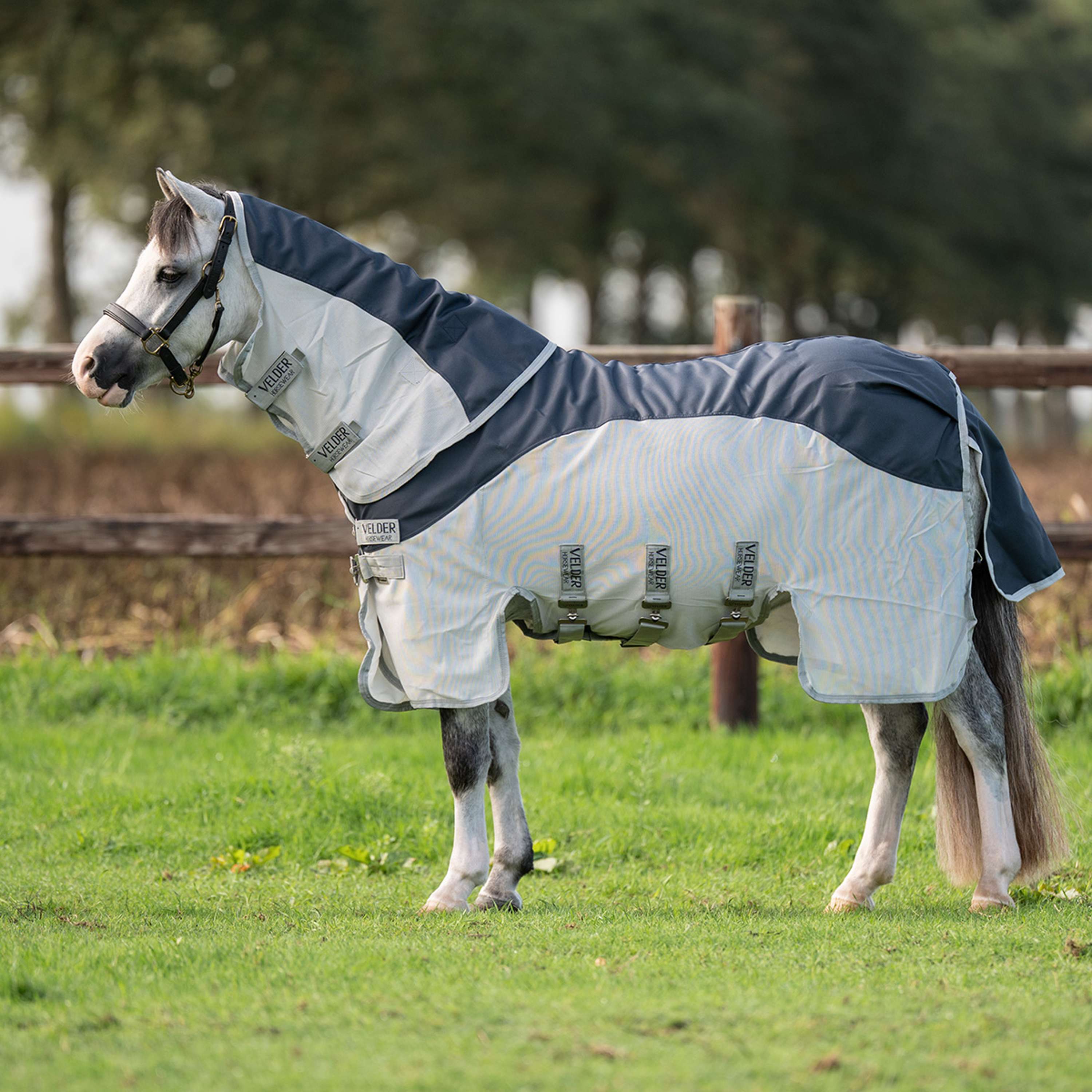 Velder Horsewear Premium Pony Fly Rug Rainless Summer Navy/Field Grey