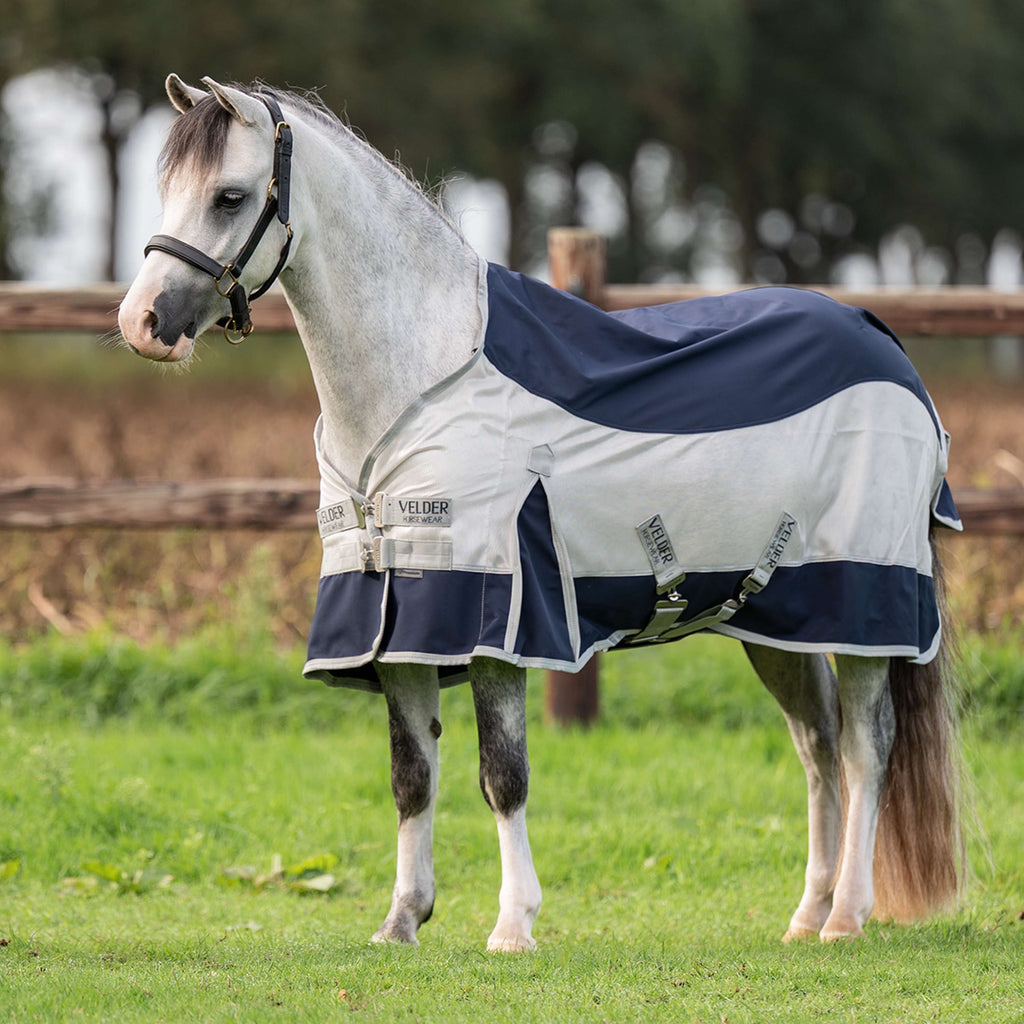 Velder Horsewear Premium Pony Fly Rug Rainless Fall Navy/Pearl Silver
