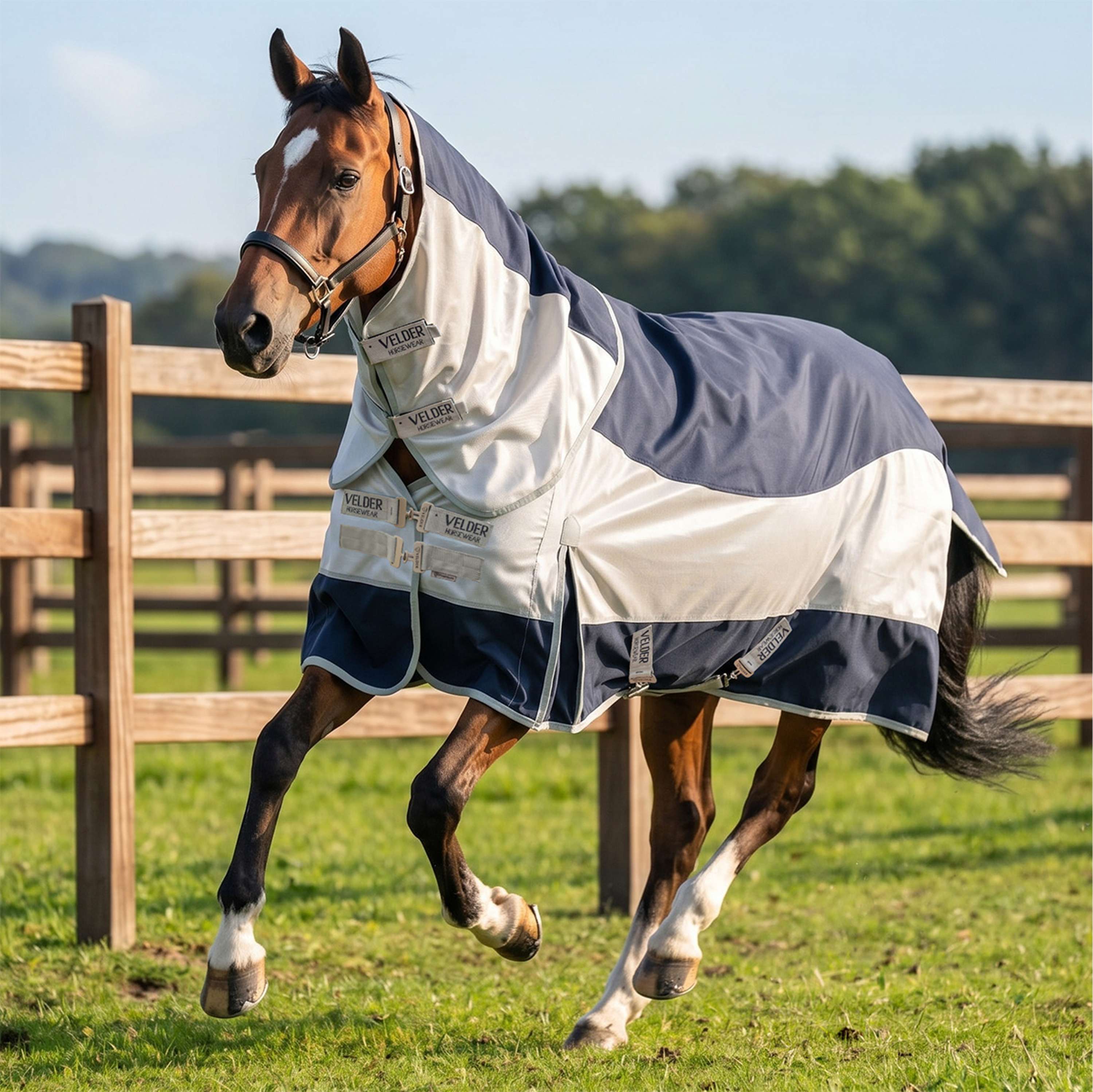 Velder Horsewear Premium Fly Rug Rainless Fall Navy/Pearl Silver