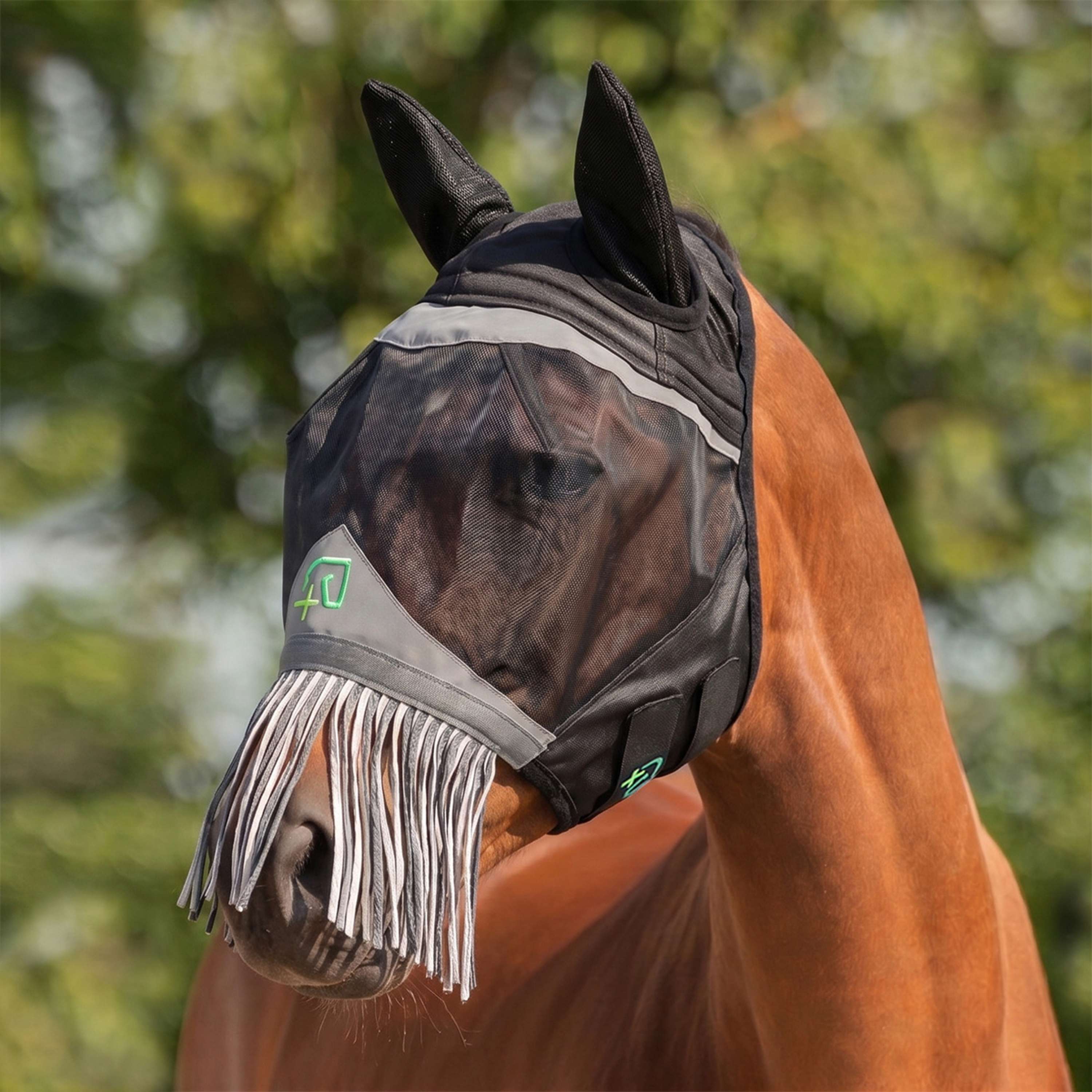Agradi Horse Fly Mask Fine Mesh with Ears and Tassels Black