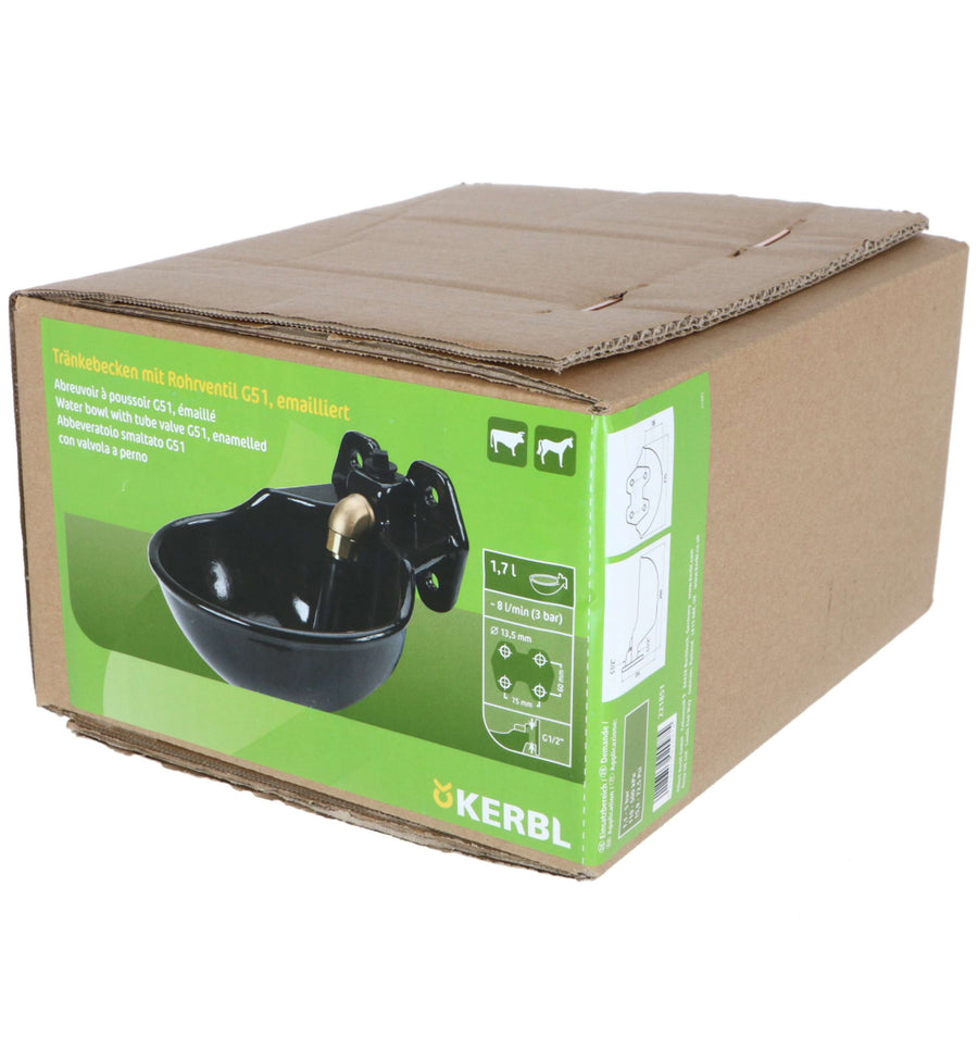 Kerbl Water Bowl with TubeValve G51, enamelled
