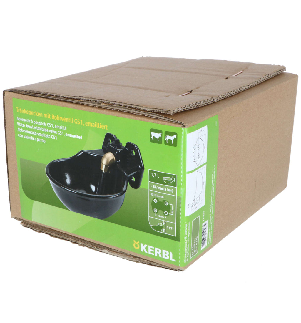 Kerbl Water Bowl with TubeValve G51, enamelled
