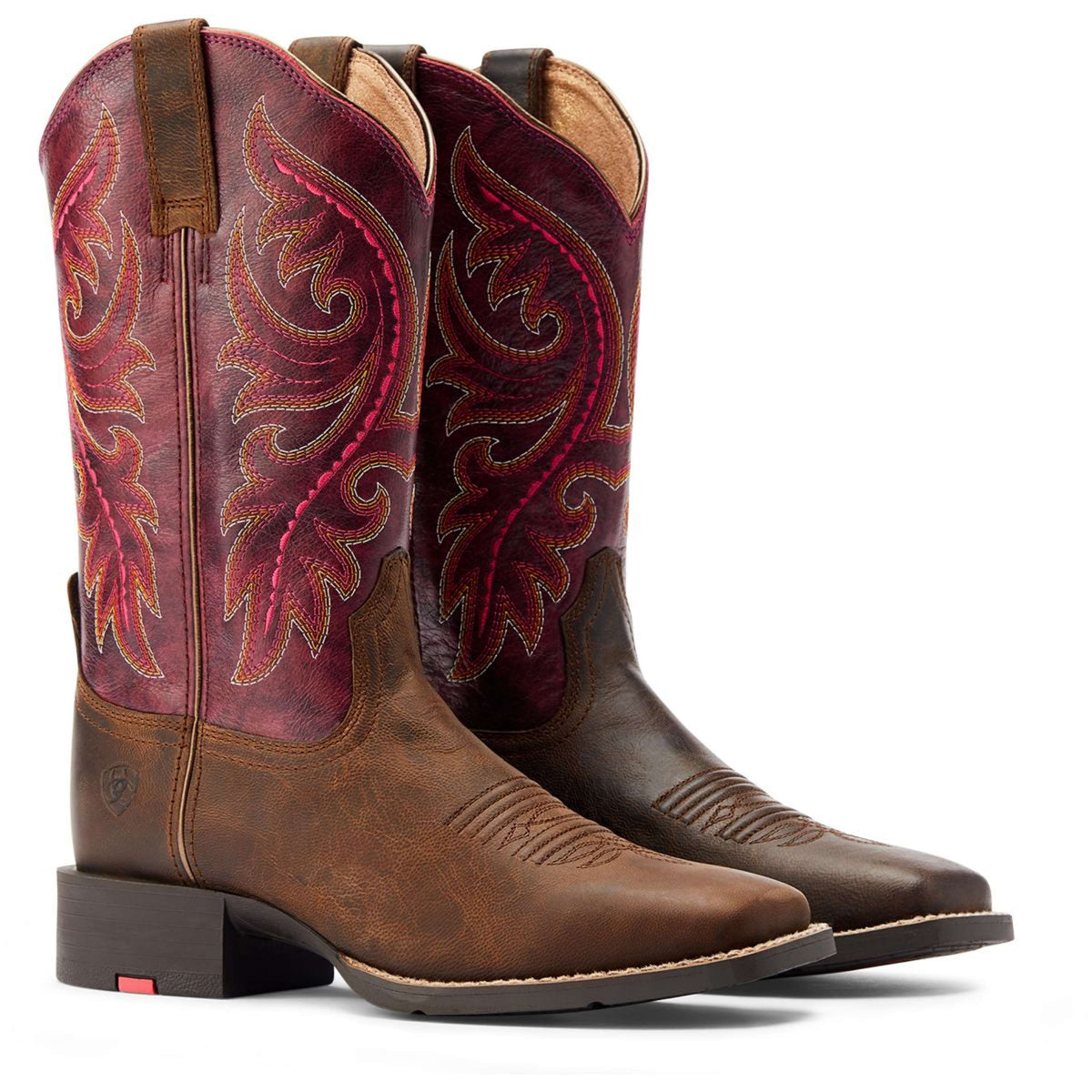 Ariat Western Boots Round Up Back Zip Women Worn Mocha/Rasberry