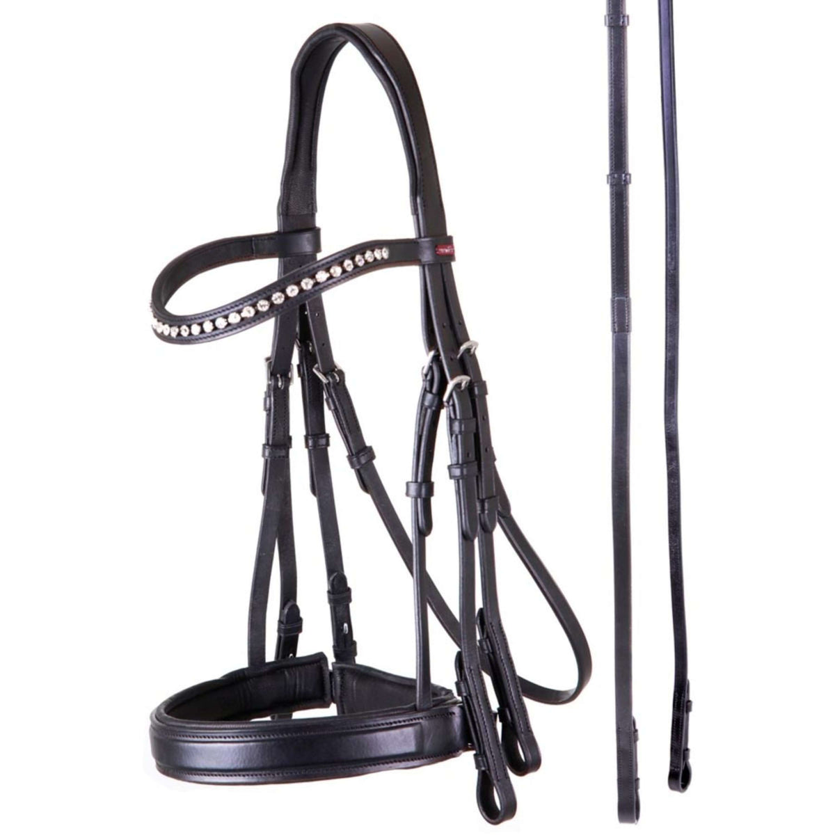 Premiere Double Bridle Lyon Leather Reins Black