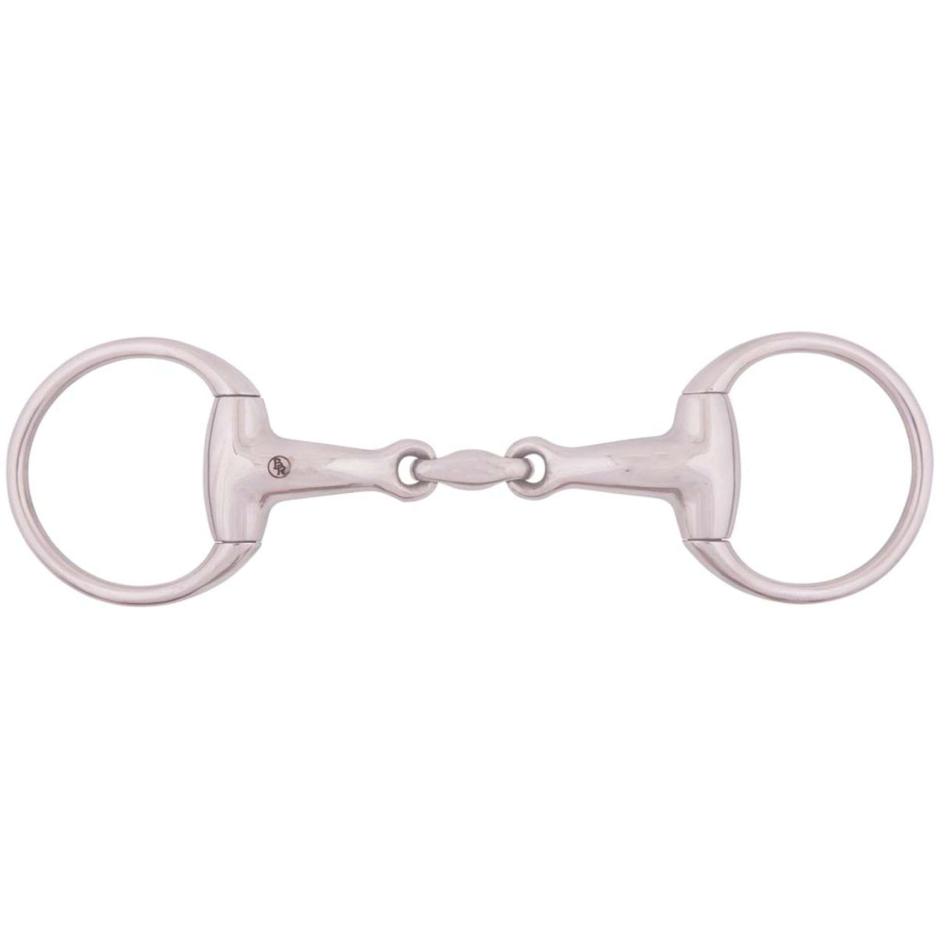 BR Eggbut Snaffle Solid 18mm Big Rings Double Jointed RVS
