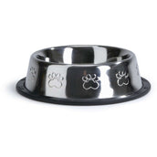 Beeztees Food Bowl Steel Dish Anti-slip Paw Print