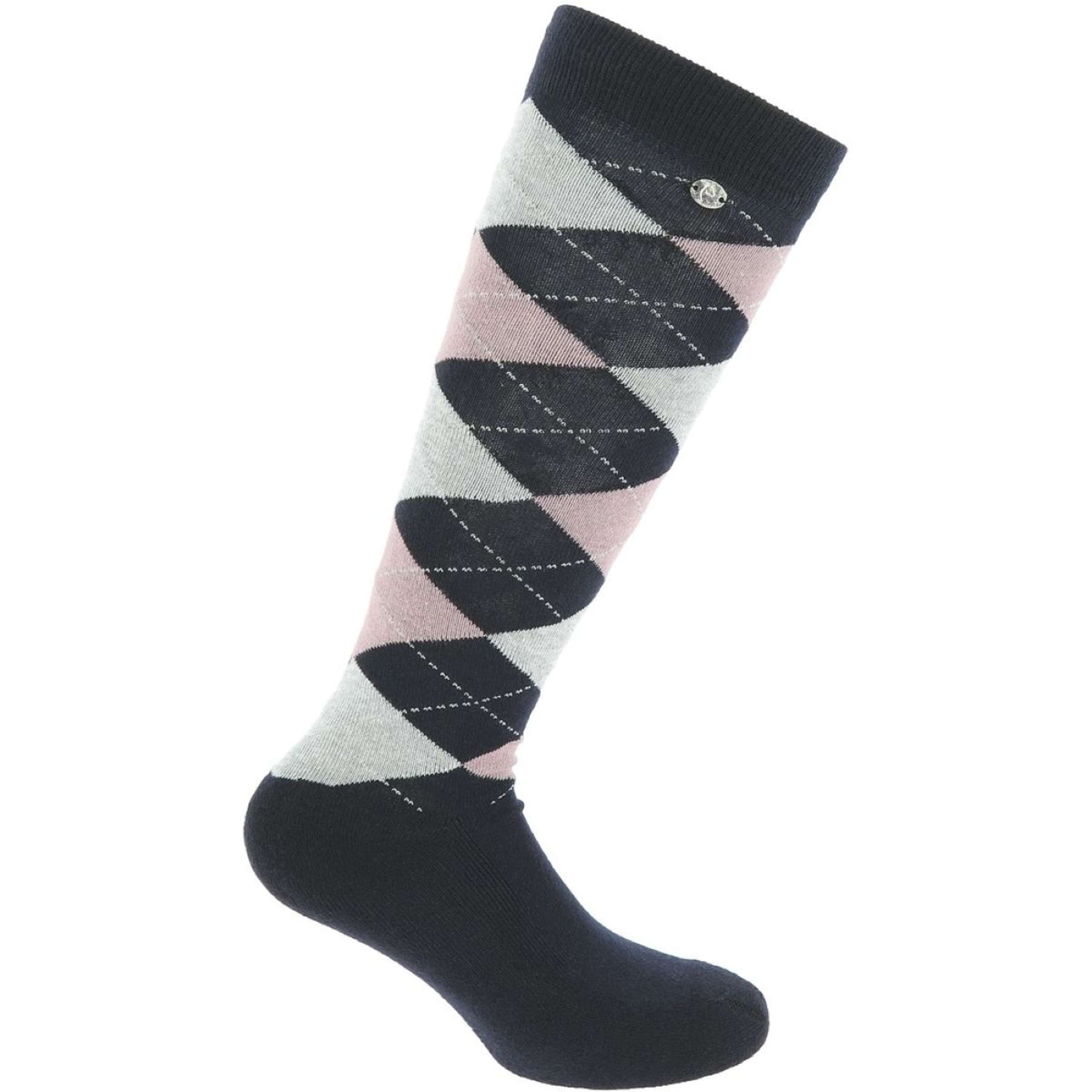 EQUITHÈME Socks Argyle Navy Blue/Old Pink