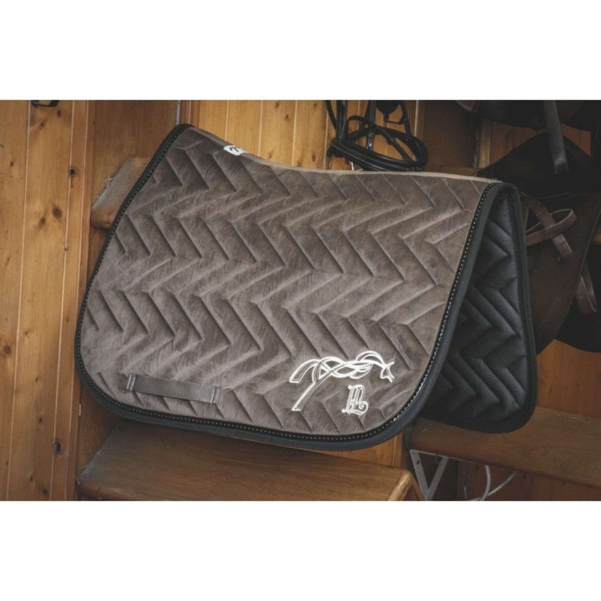 Pénélope Saddlepad Velours Jumping taupe/zwart