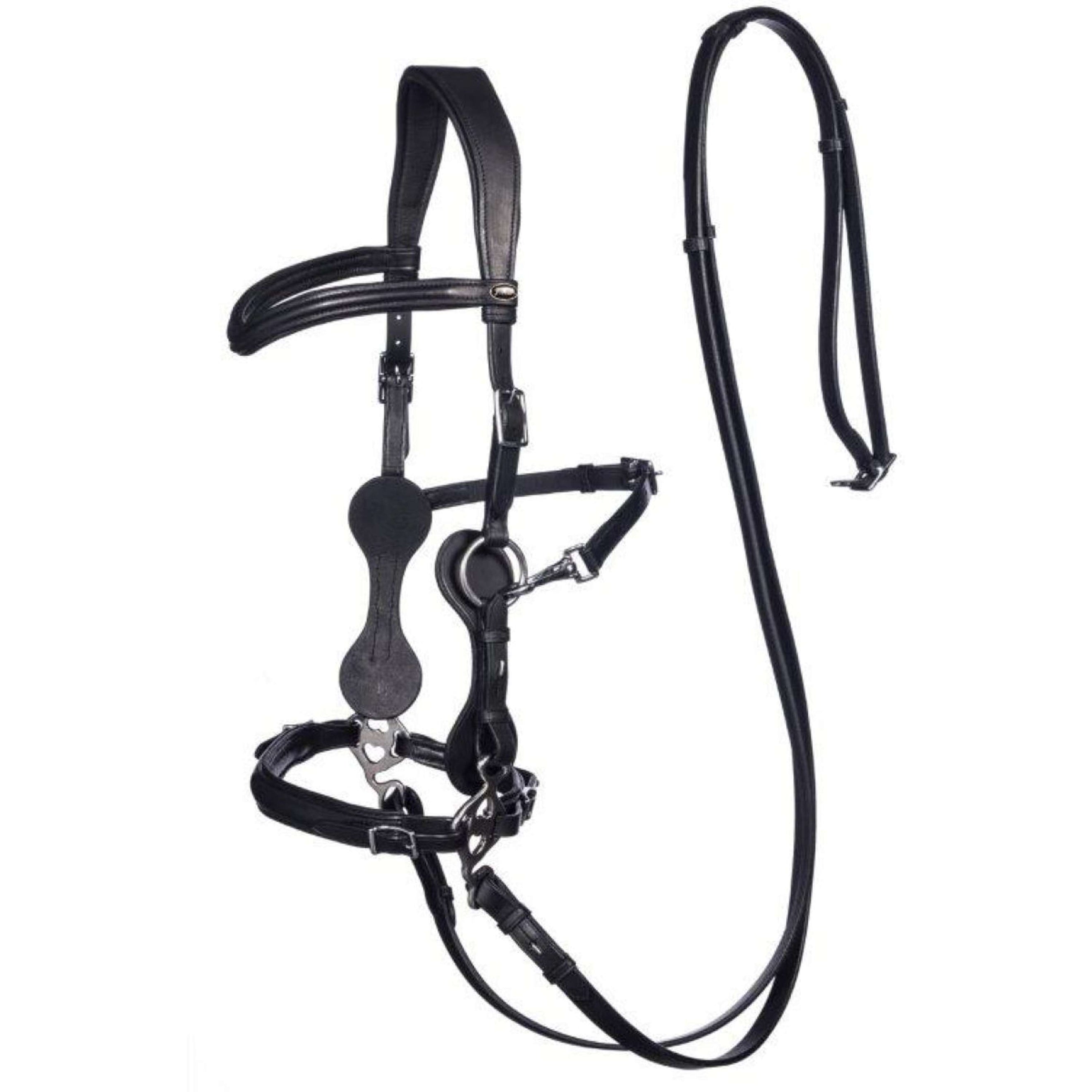 F.R.A. Hackamore Bridle Calli Stud Hook Leather Reins Black