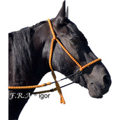 F.R.A. Bit-less Bridle Igor with attached Reins Cotton Red/Yellow