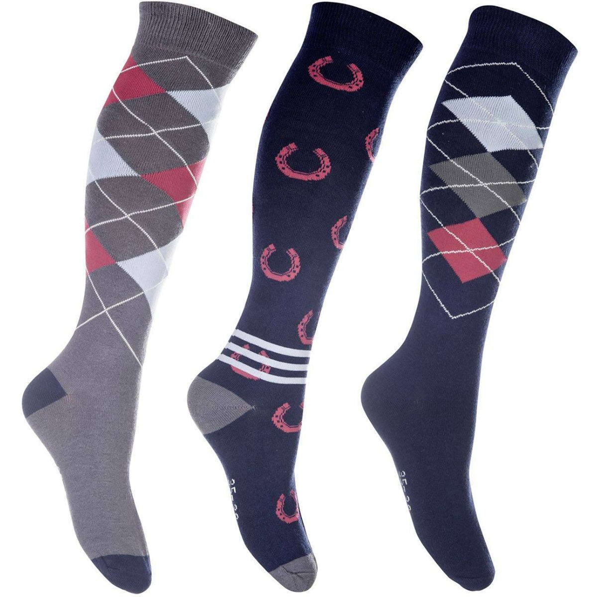 HKM Riding Socks Cardiff Set of 3 Dark Blue/Red