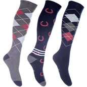 HKM Riding Socks Cardiff Set of 3 Dark Blue/Red