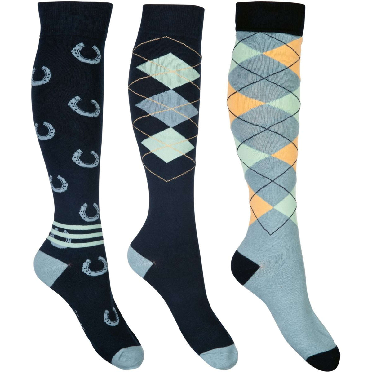 HKM Riding Socks Cardiff Set of 3 Dark Blue/Sage