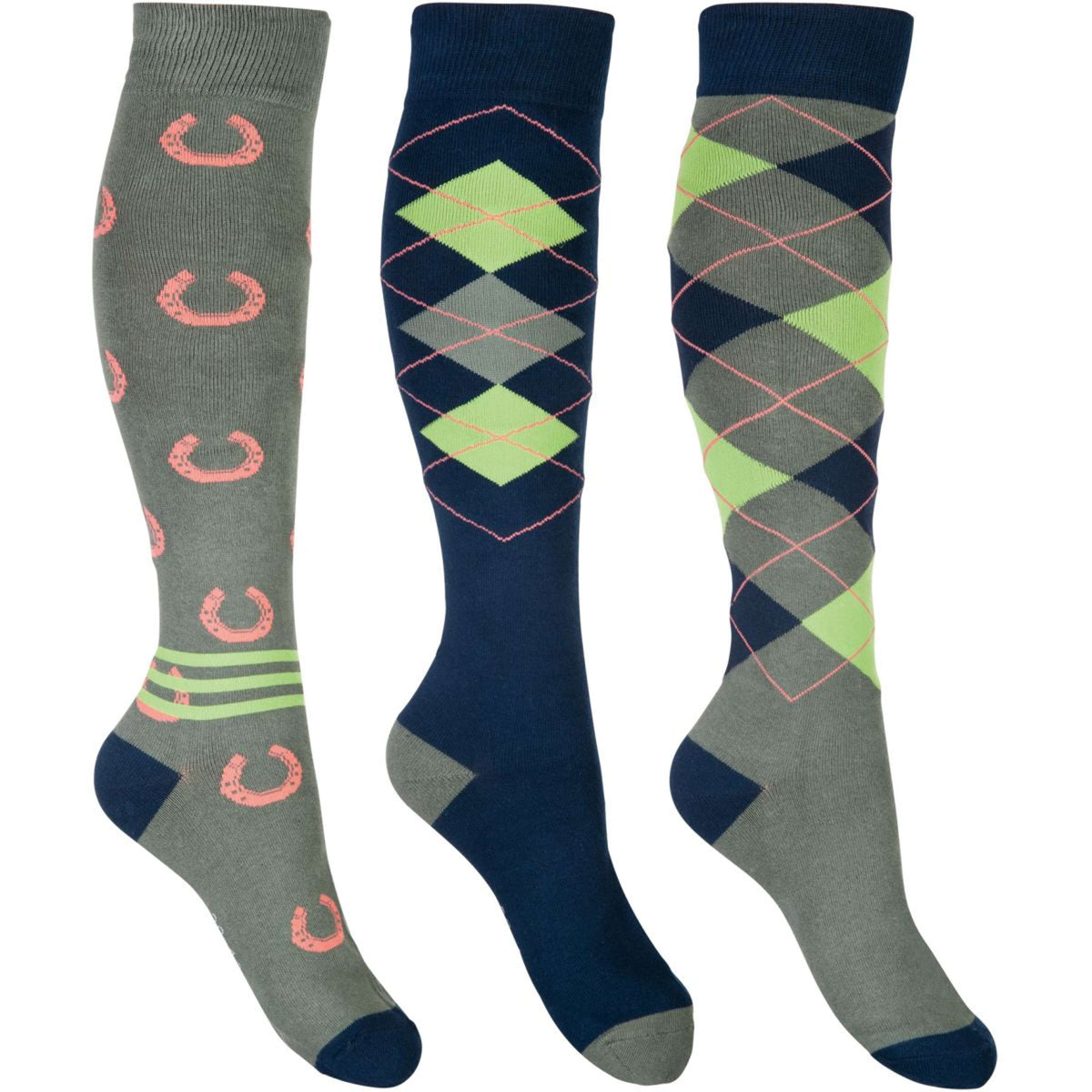 HKM Riding Socks Cardiff Set of 3 Marineblue /olivegreen