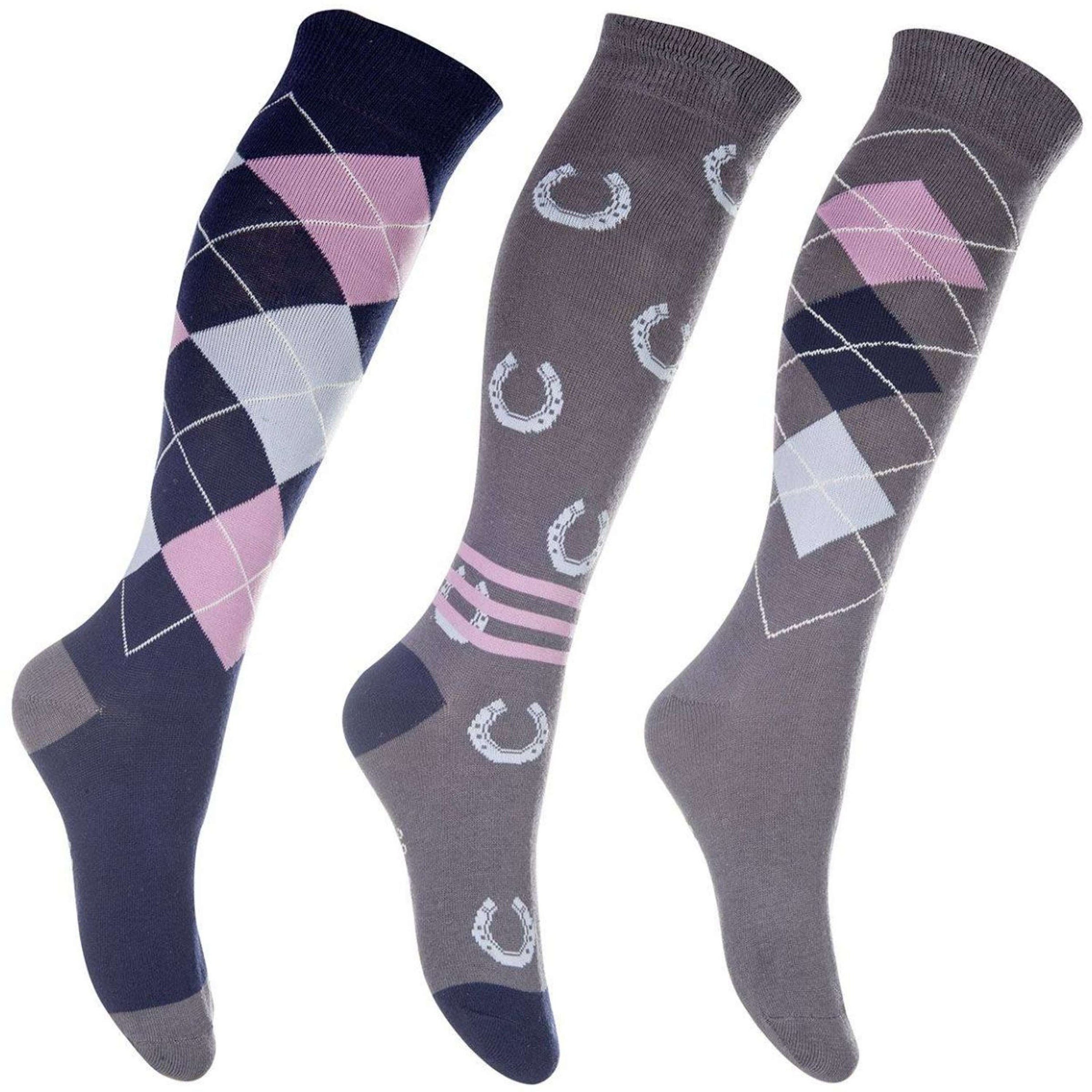 HKM Riding Socks Cardiff Set of 3 Grey/Blue