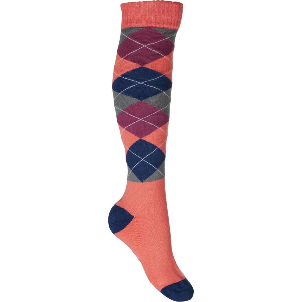 HKM Riding Socks Karo Warming Up Coral/Blue Checkered