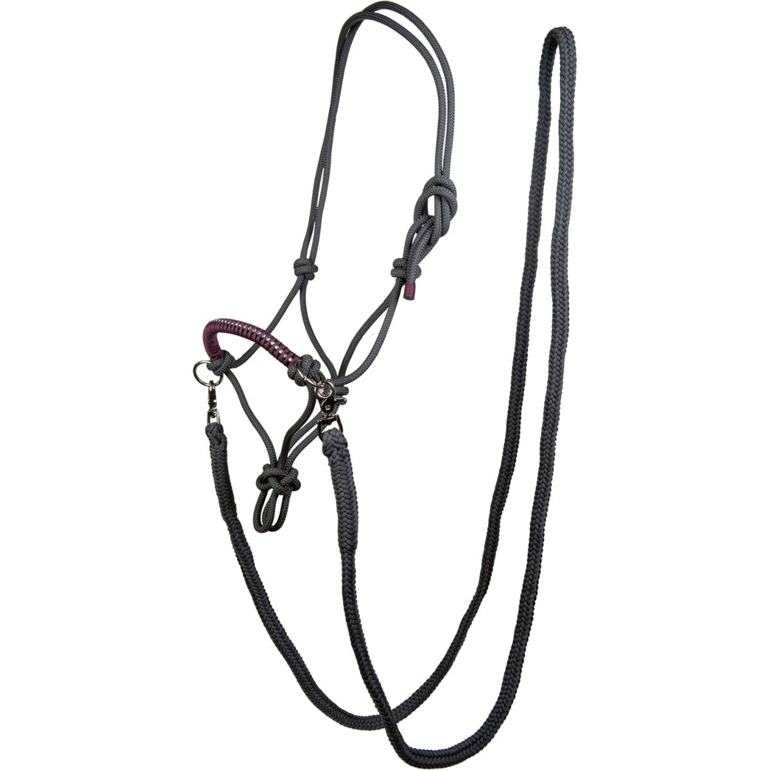 HKM Rope Halter Strass with Rein Dark Grey/Grapevine