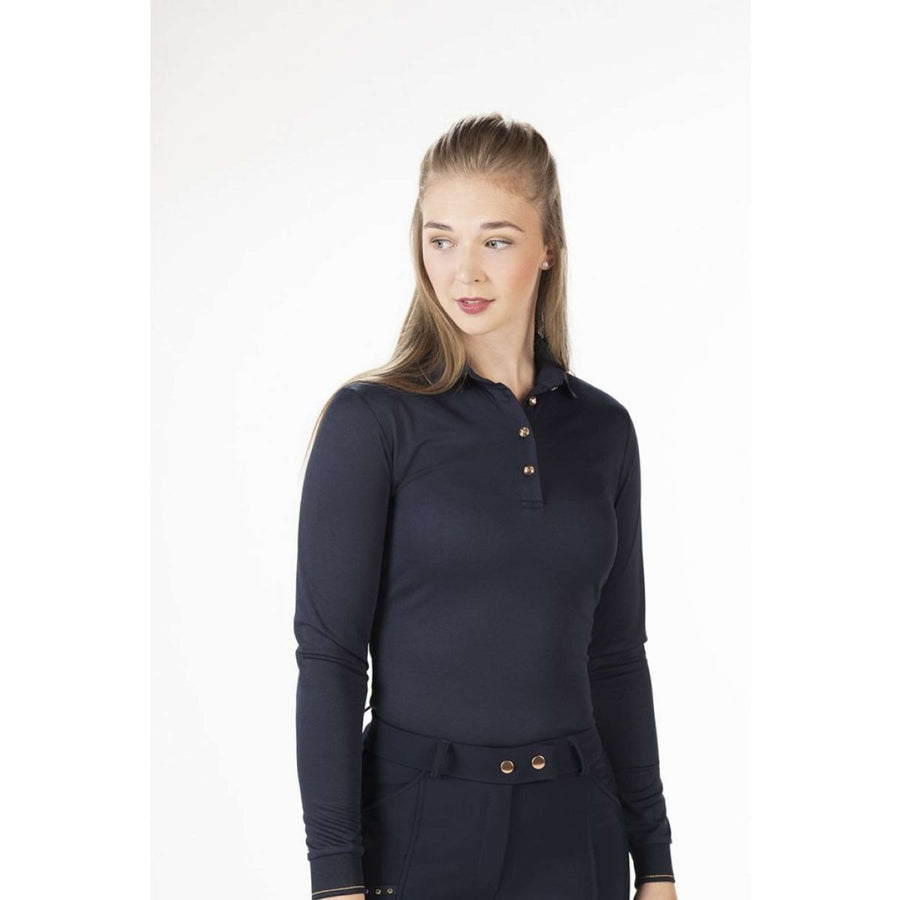 HKM Poloshirt Rosegold Glamour Longsleeve Dark Blue/Rosegold