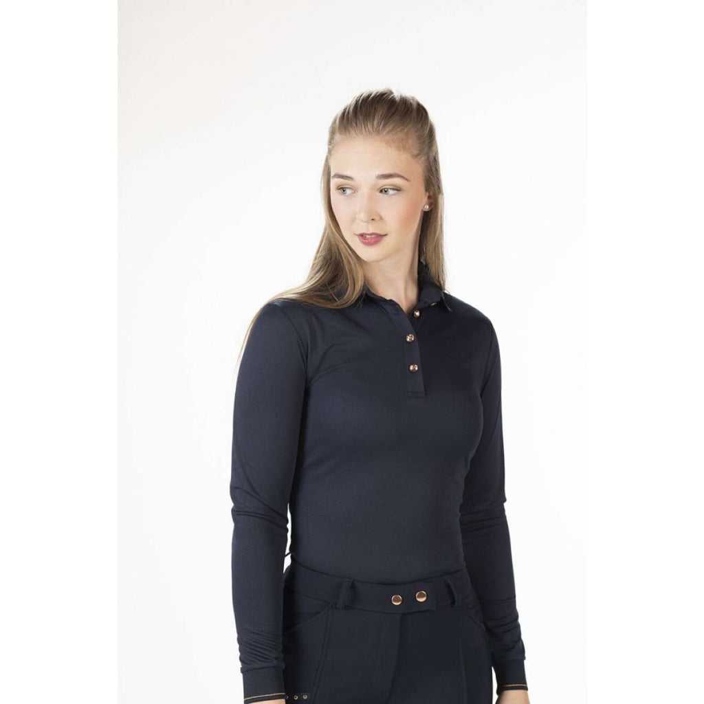 HKM Poloshirt Rosegold Glamour Longsleeve Dark Blue/Rosegold