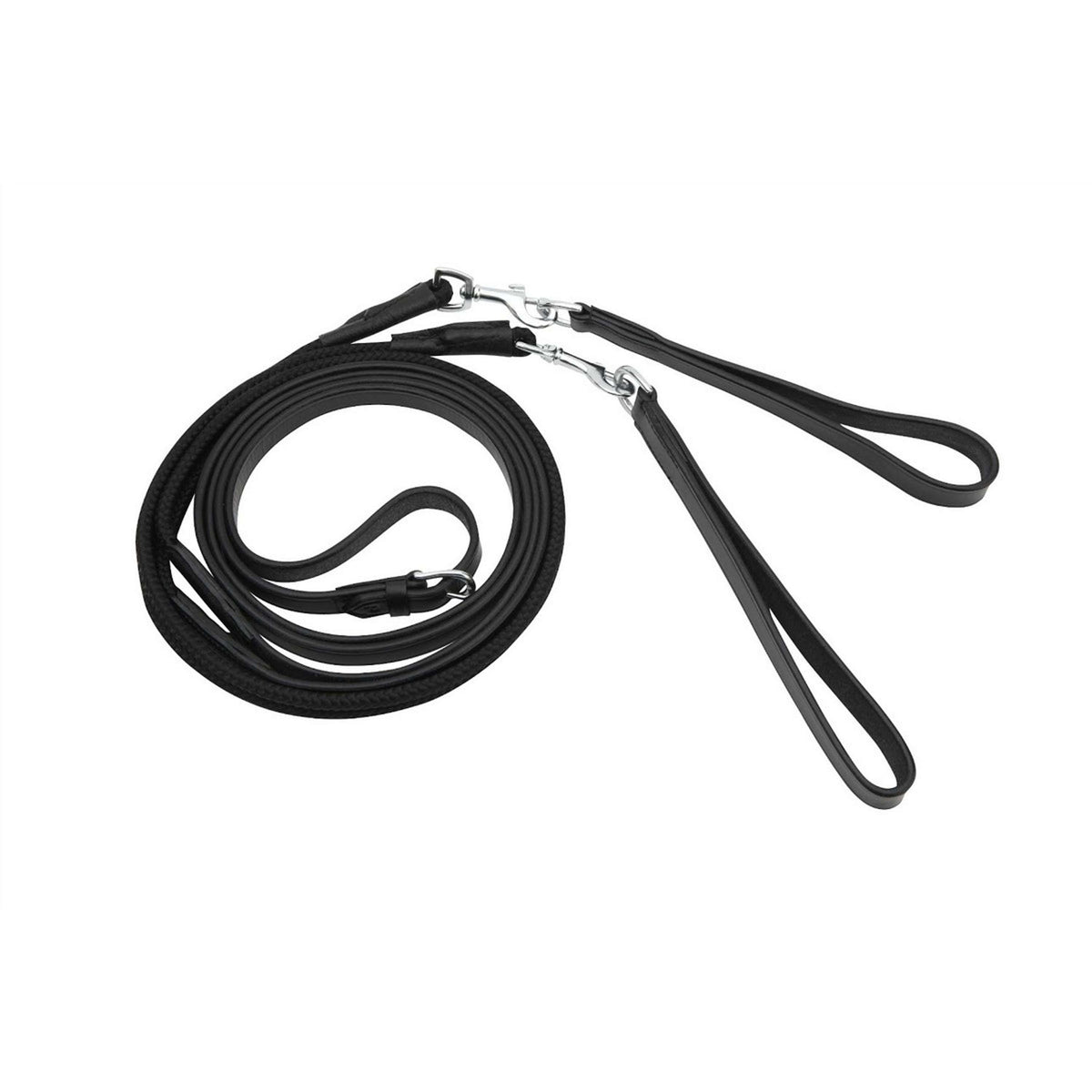 HORKA Draw Reins Web With Leather 2 Loops Black/Silver